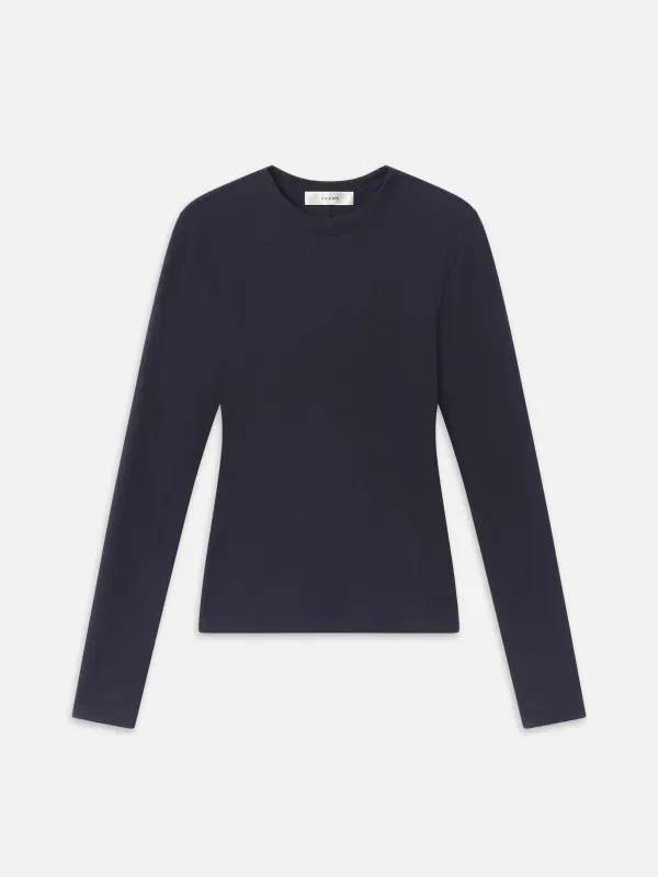 The Long Sleeve Rib Crew -- Navy sold by Frame Denim