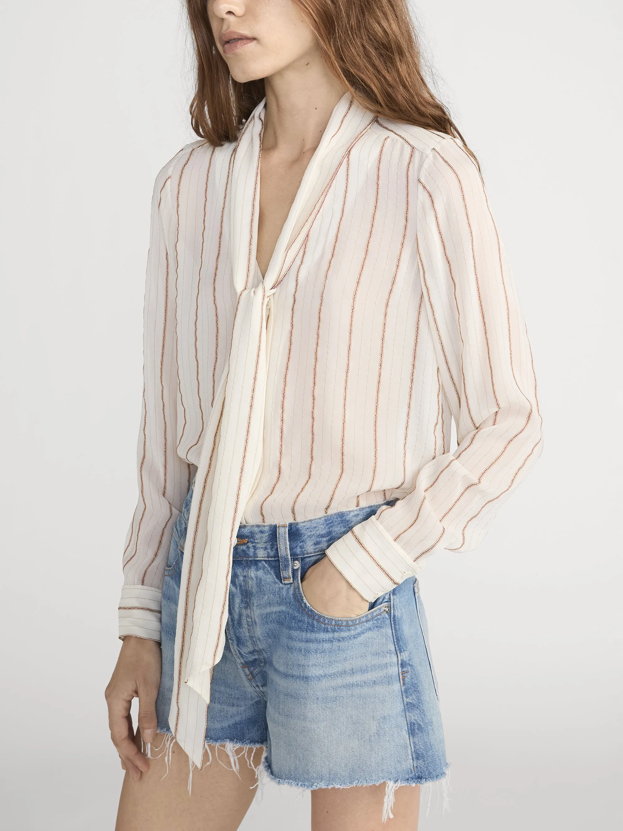 The Striped Silk Tie Blouse -- Cream Multi sold by Frame Denim product image thumbnail 4