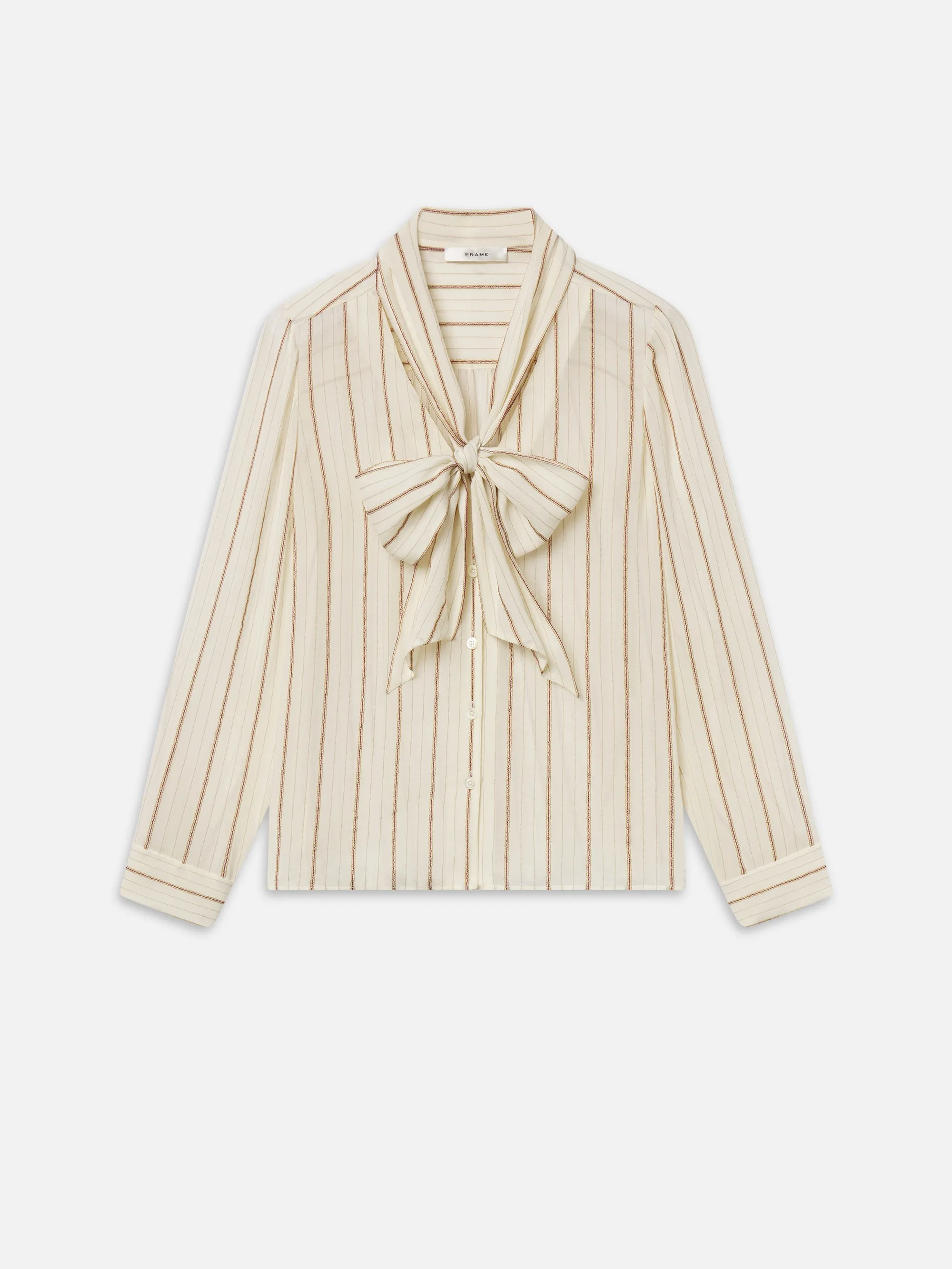 The Striped Silk Tie Blouse -- Cream Multi sold by Frame Denim