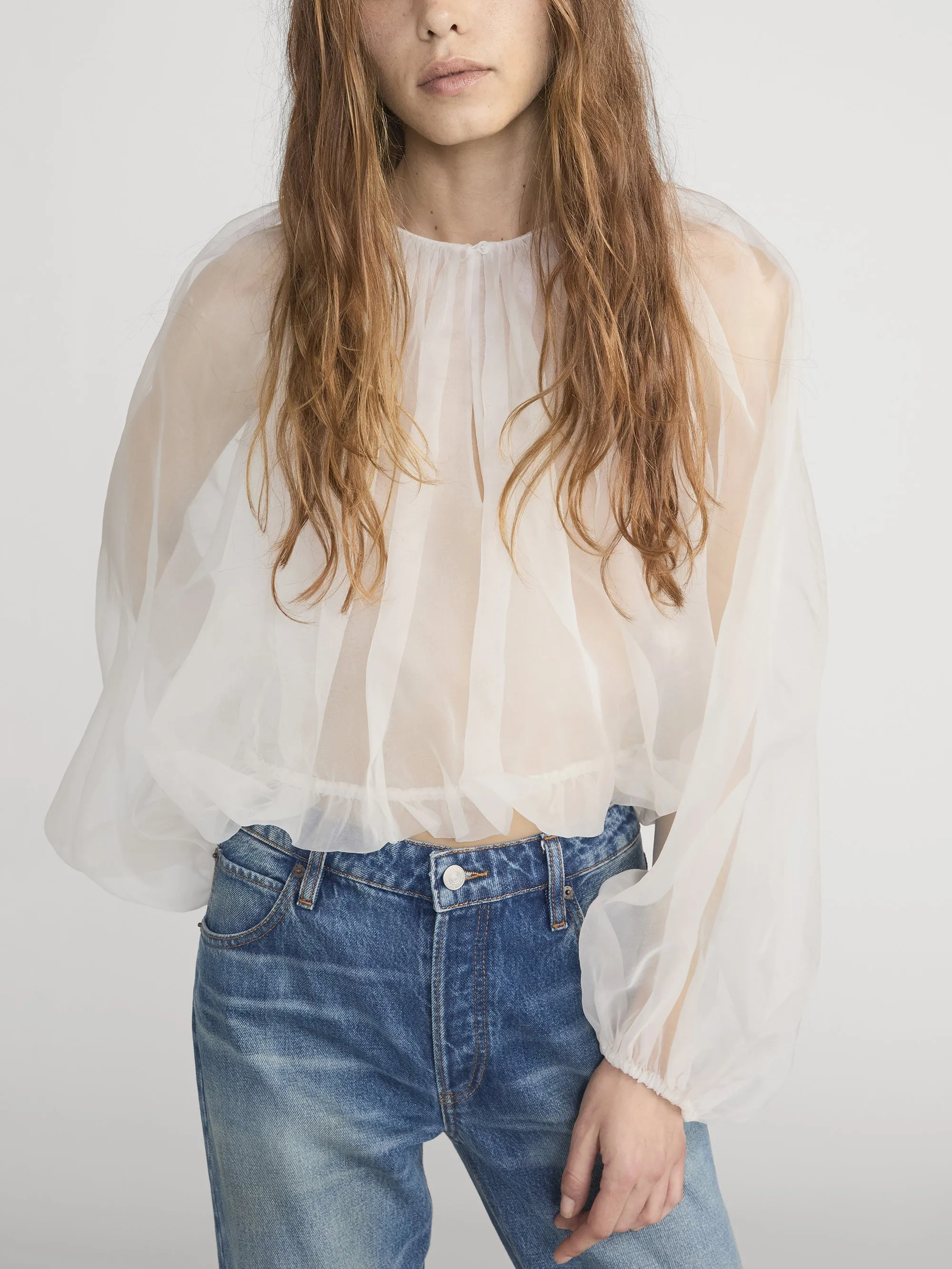 The Sheer Balloon Blouse -- Cream sold by Frame Denim product image thumbnail 3