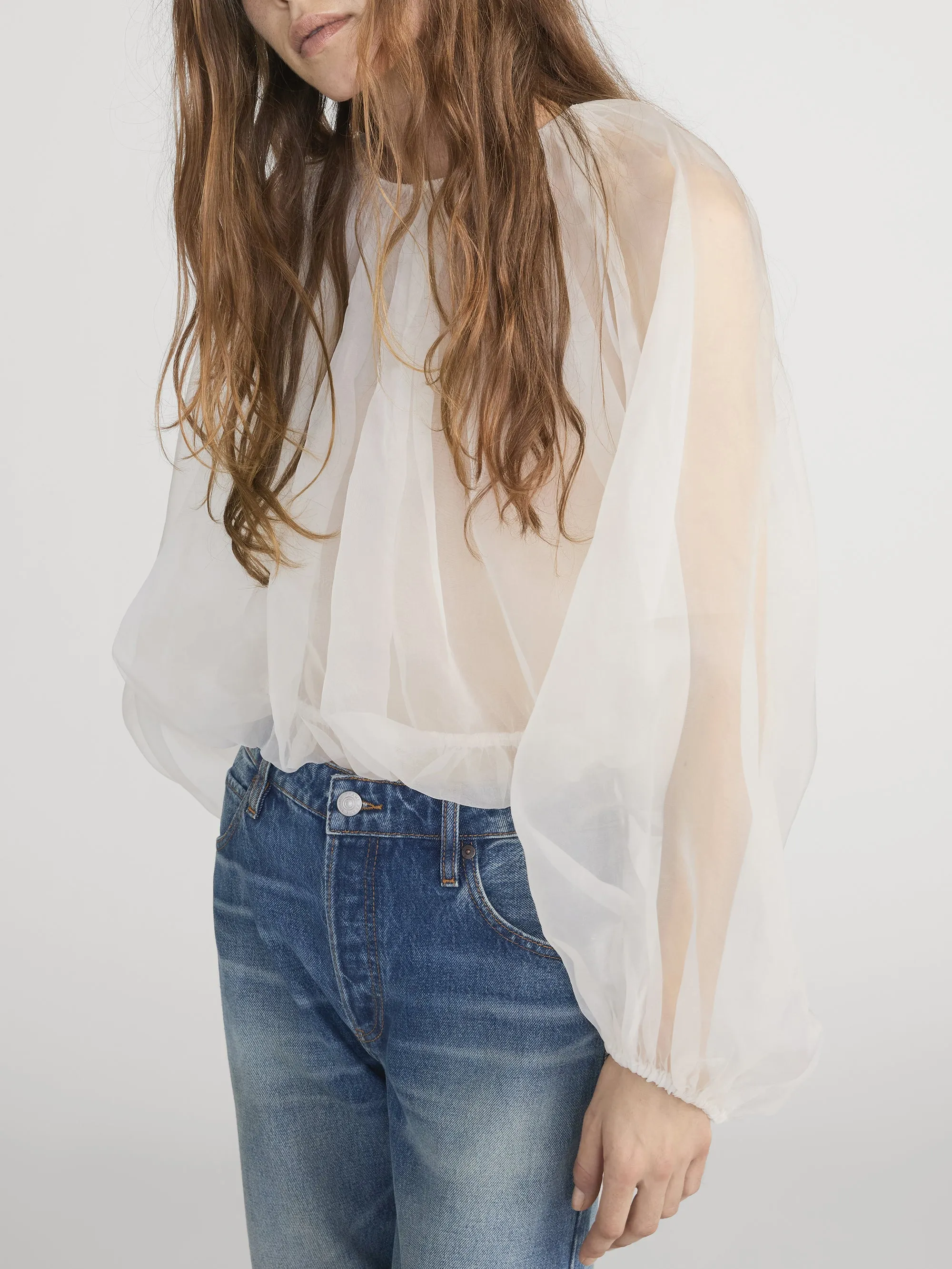 The Sheer Balloon Blouse -- Cream sold by Frame Denim product image thumbnail 4