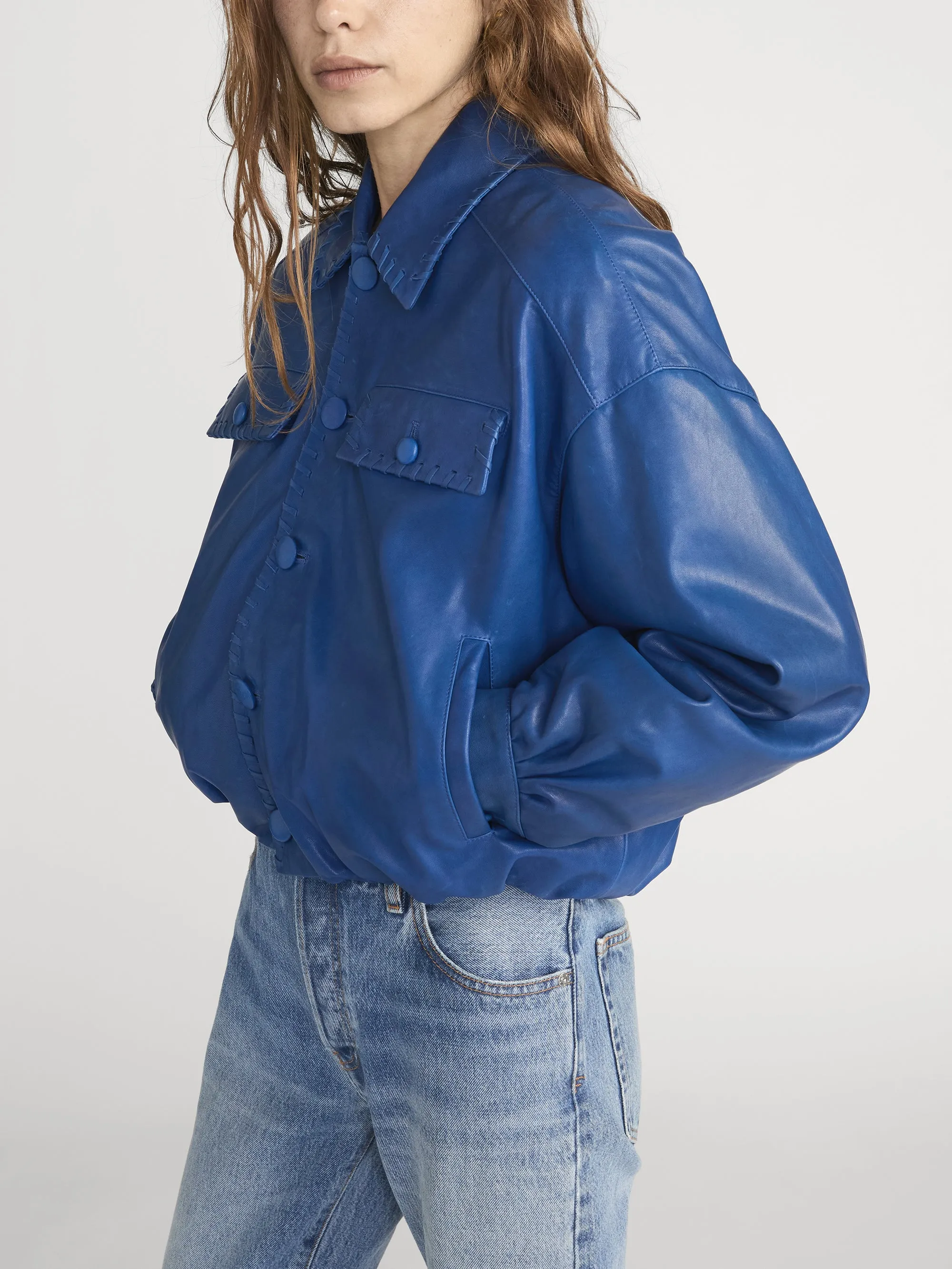 The Leather Bubble Jacket -- Royal Blue sold by Frame Denim product image thumbnail 4