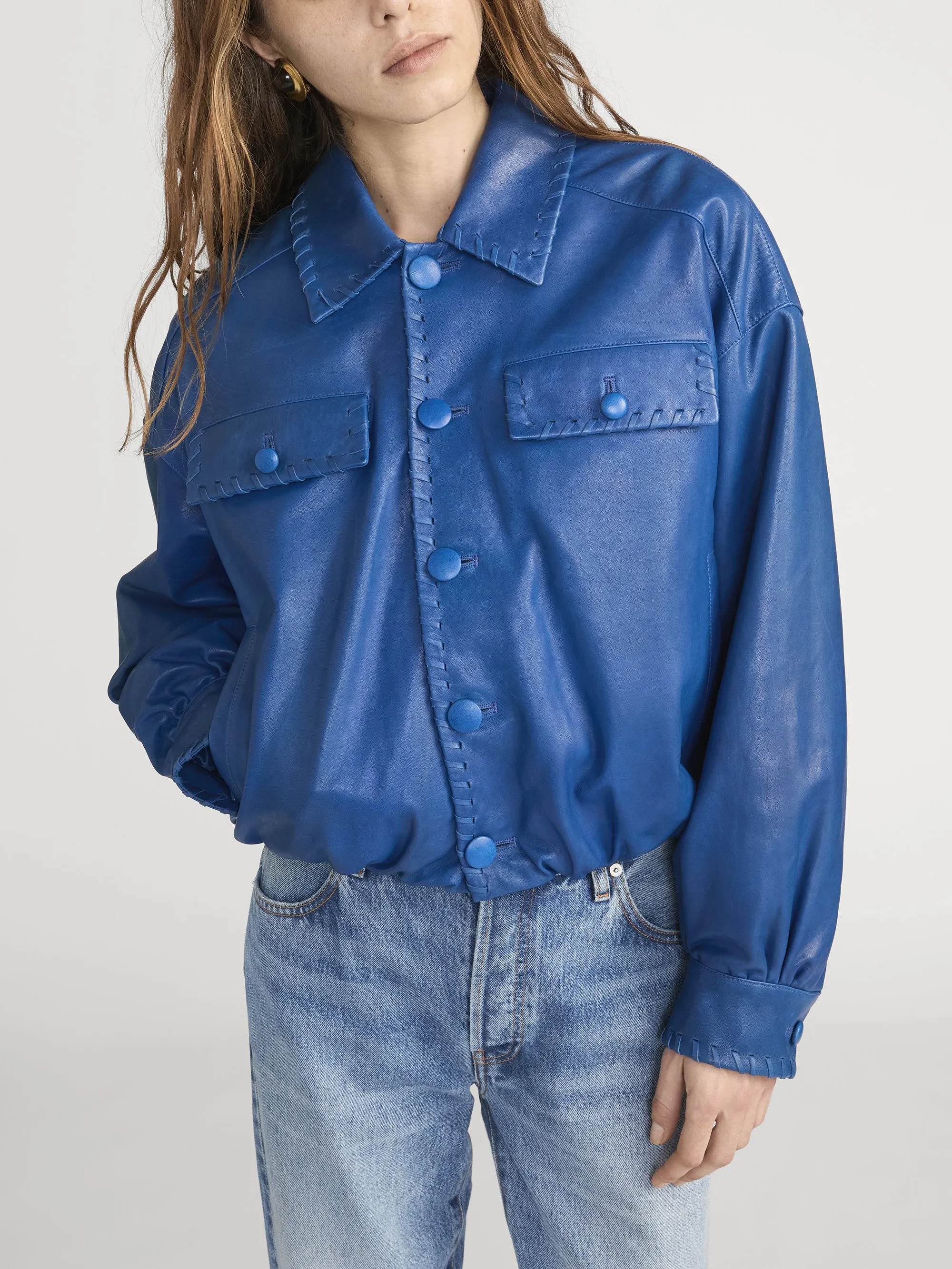 The Leather Bubble Jacket -- Royal Blue sold by Frame Denim product image thumbnail 3