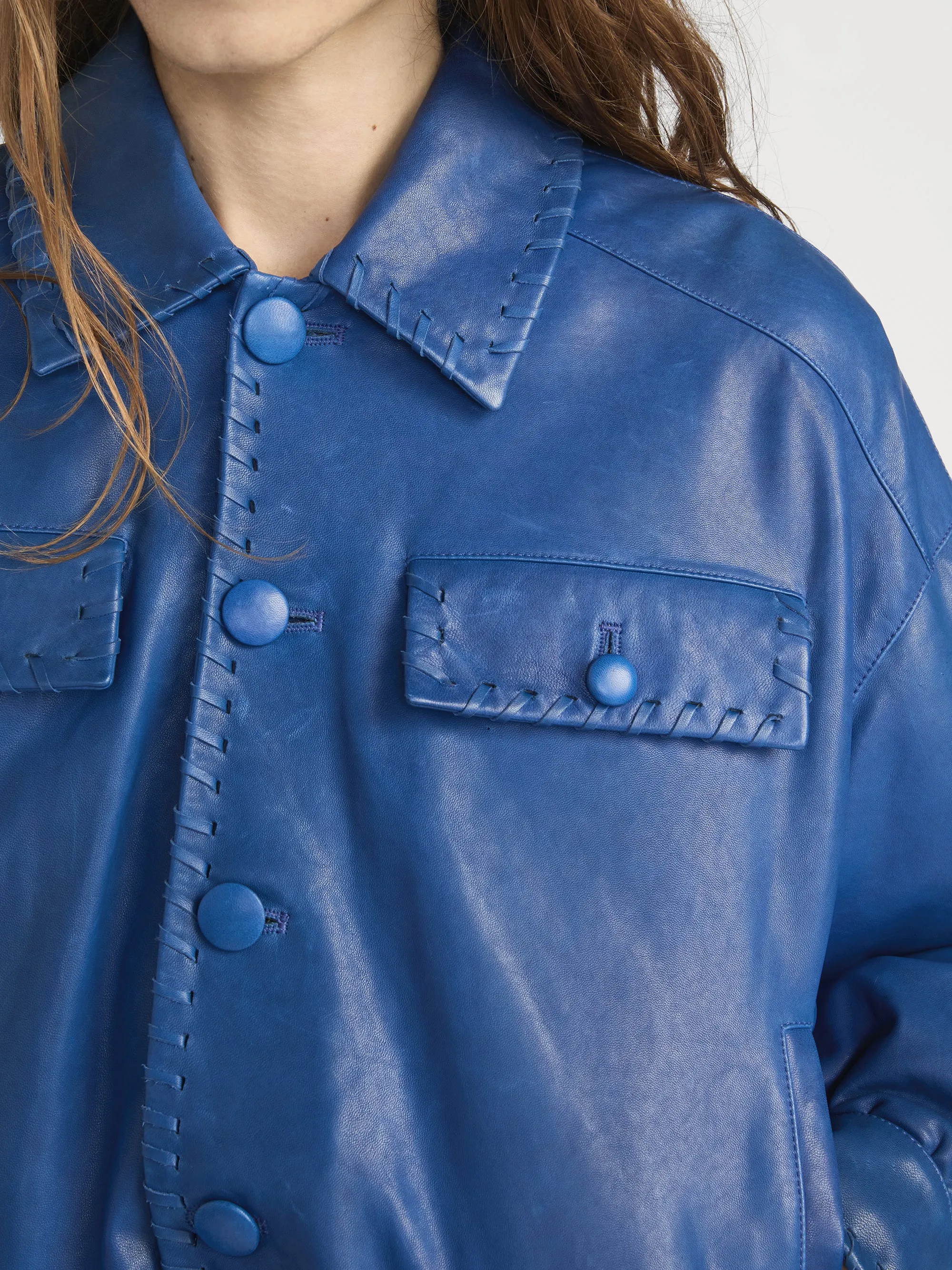 The Leather Bubble Jacket -- Royal Blue sold by Frame Denim product image thumbnail 5