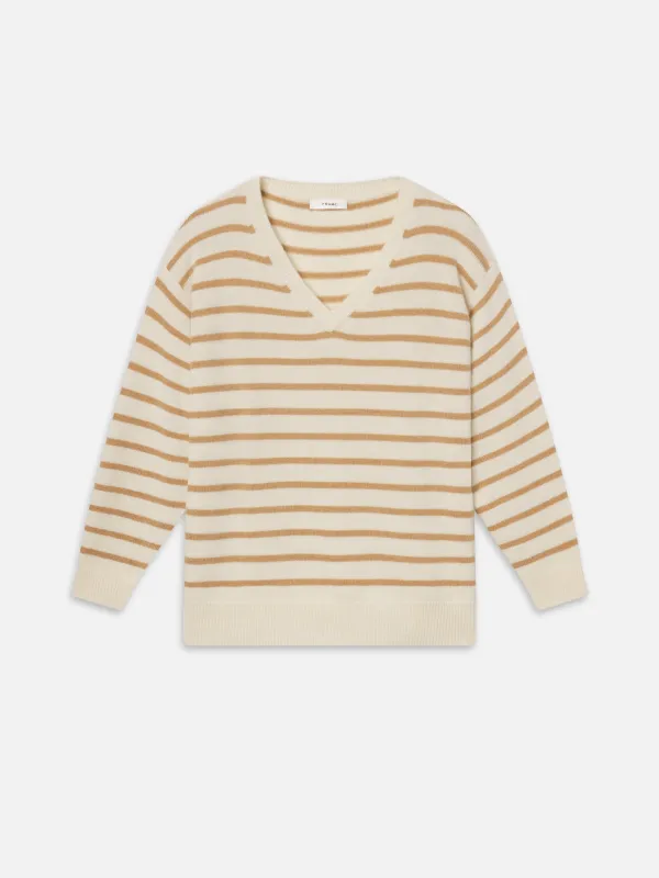 The Cashmere V Sweater -- Cream Multi sold by Frame Denim