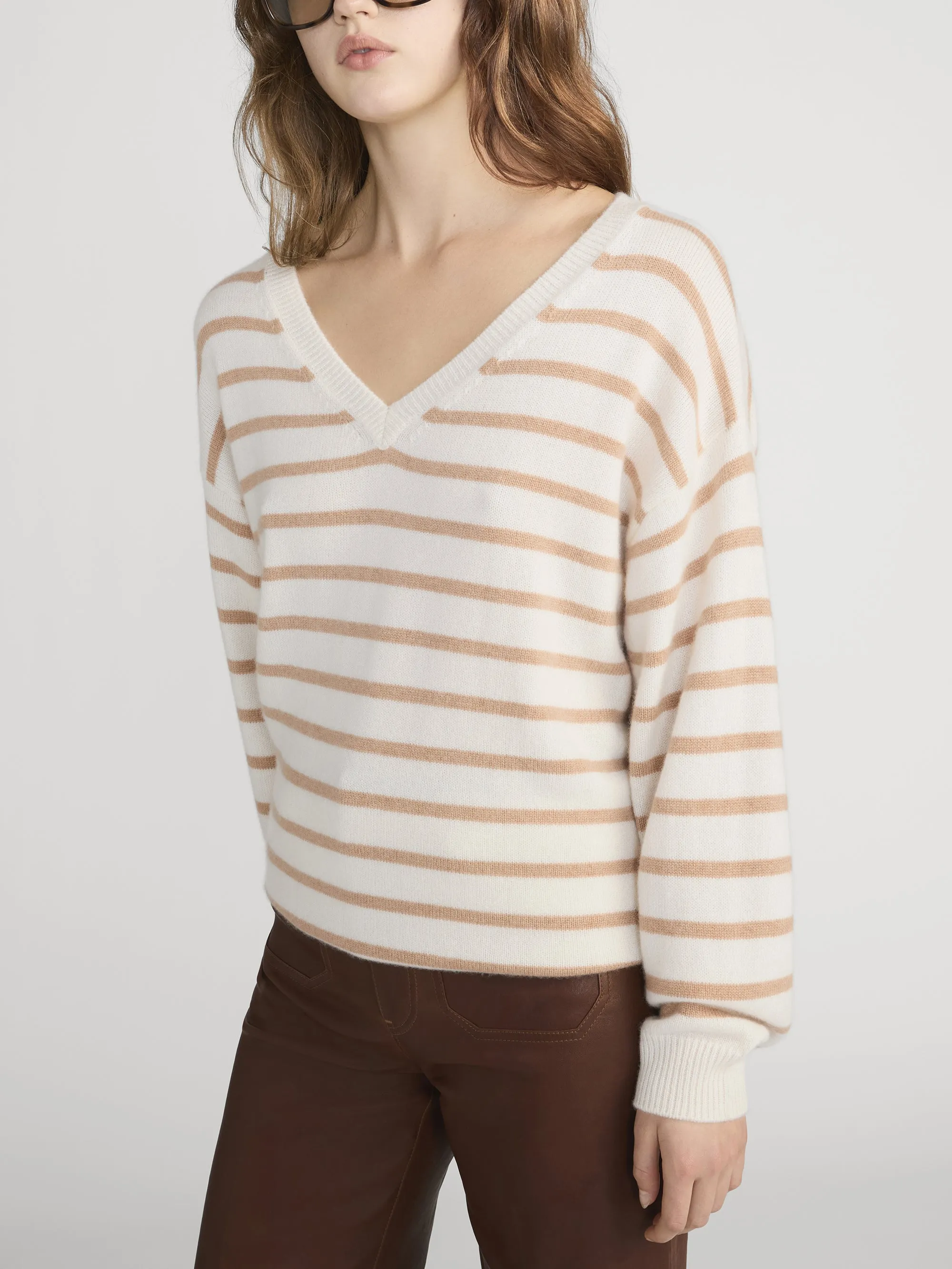 The Cashmere V Sweater -- Cream Multi sold by Frame Denim product image thumbnail 4