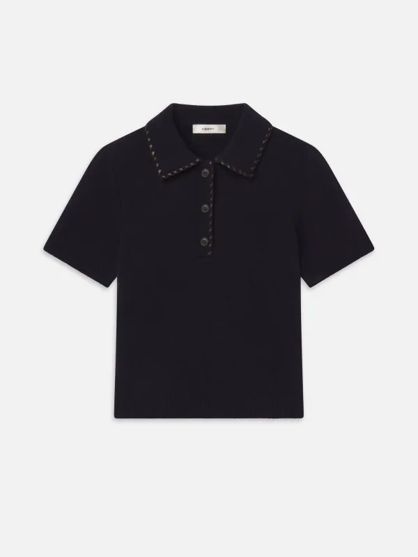 The Leather Stitch Polo -- Navy sold by Frame Denim