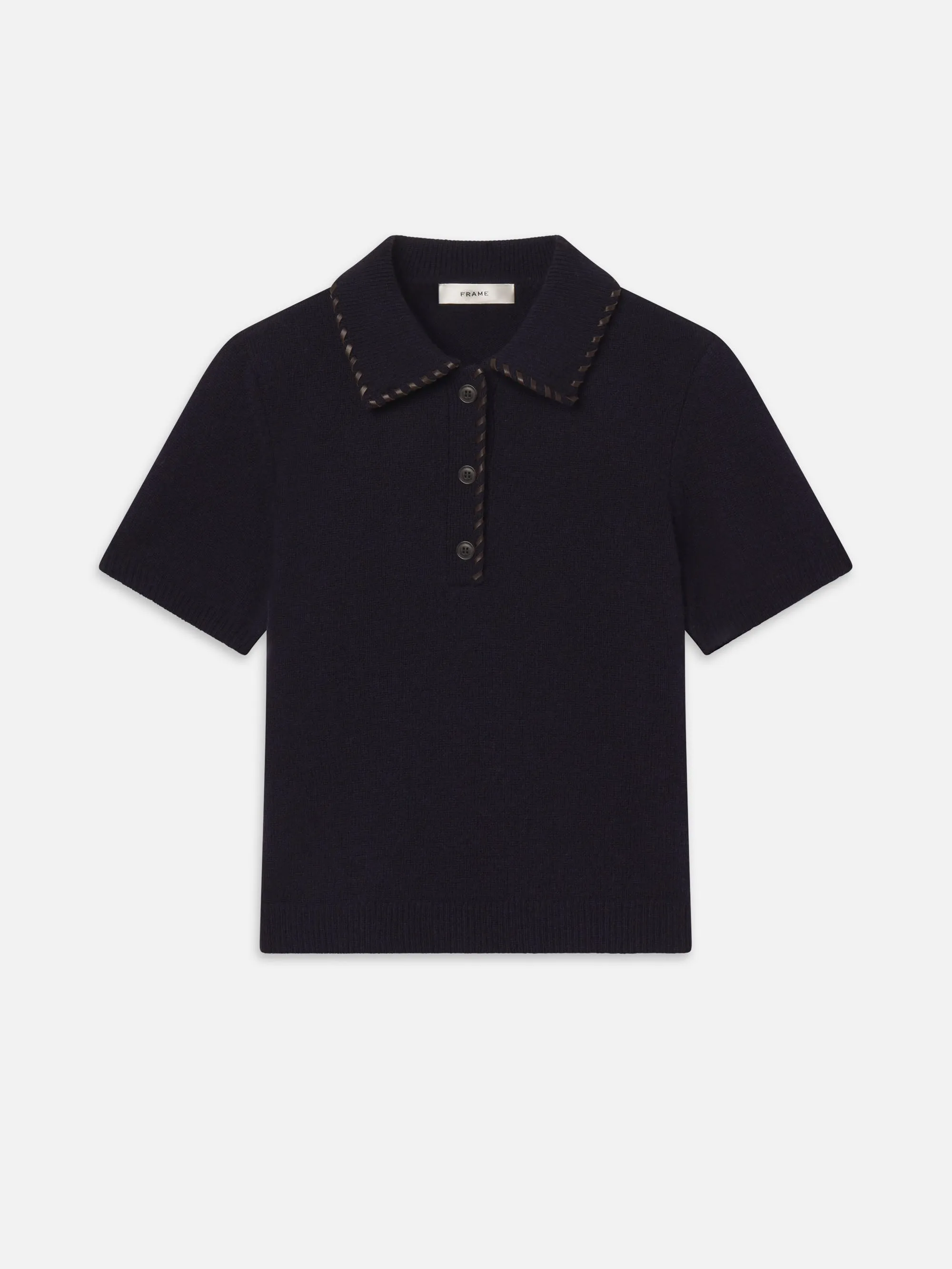 The Leather Stitch Polo -- Navy sold by Frame Denim
