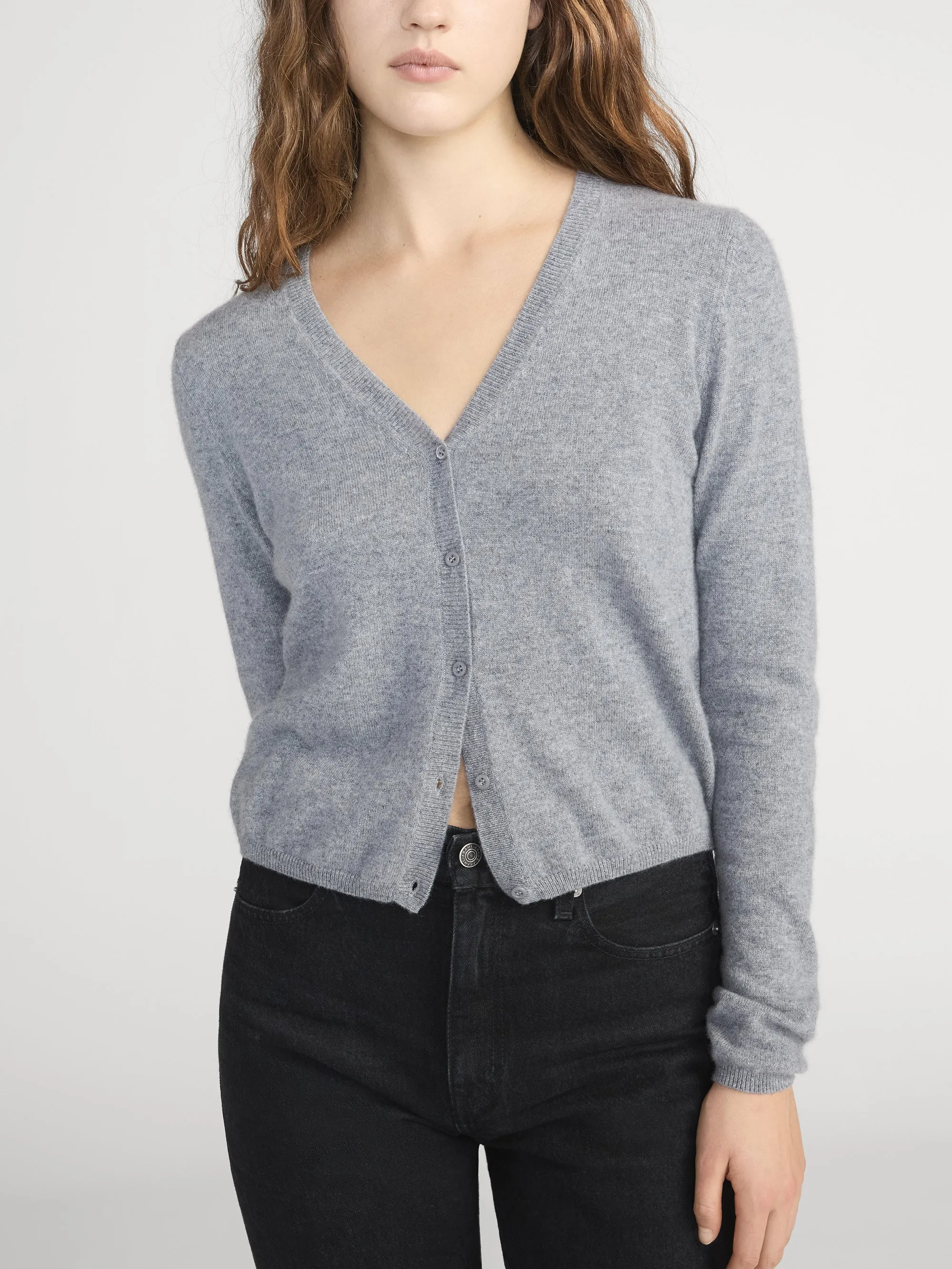 The Cashmere V Cardi -- Heather Grey sold by Frame Denim product image thumbnail 3