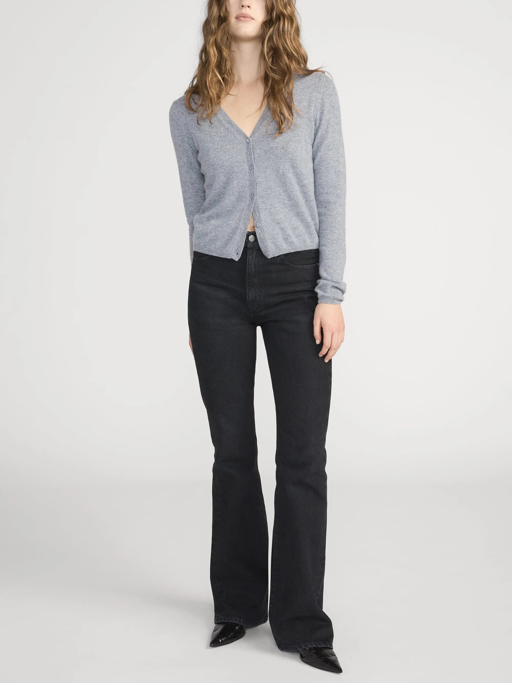 The Cashmere V Cardi -- Heather Grey sold by Frame Denim product image thumbnail 2