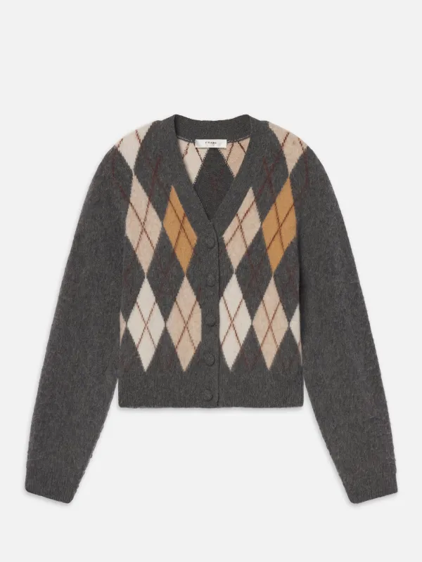 The Brushed Argyle Cardi -- Grey Multi sold by Frame Denim