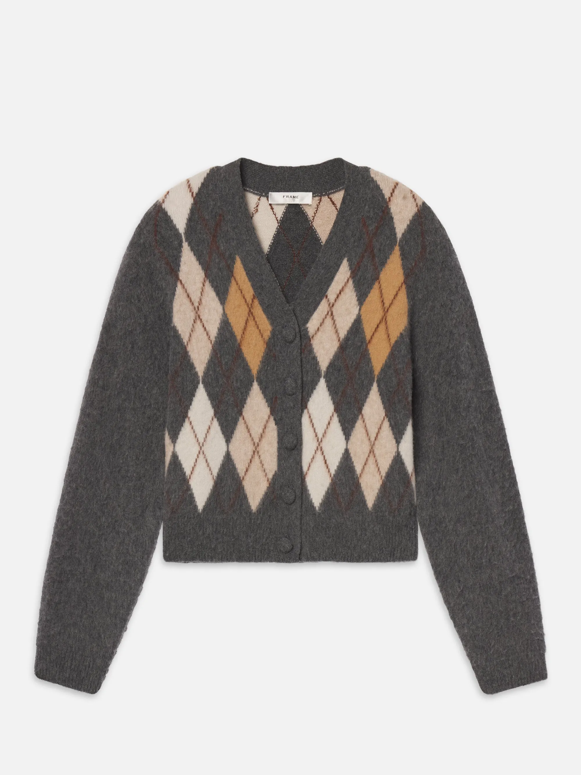 The Brushed Argyle Cardi -- Grey Multi sold by Frame Denim