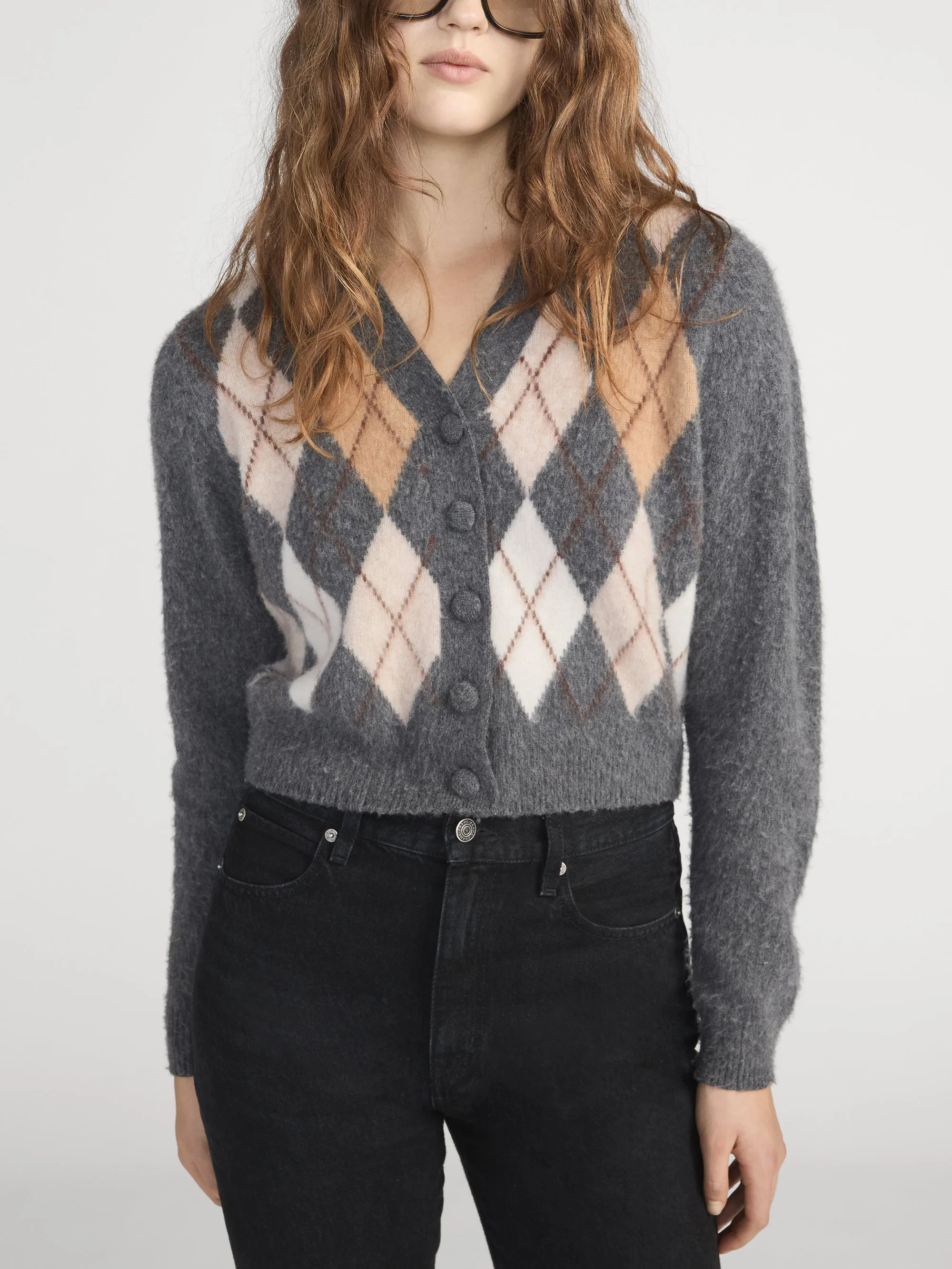 The Brushed Argyle Cardi -- Grey Multi sold by Frame Denim product image thumbnail 3