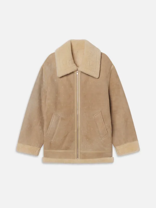 The Aged Shearling Aviator Jacket -- Light Camel sold by Frame Denim