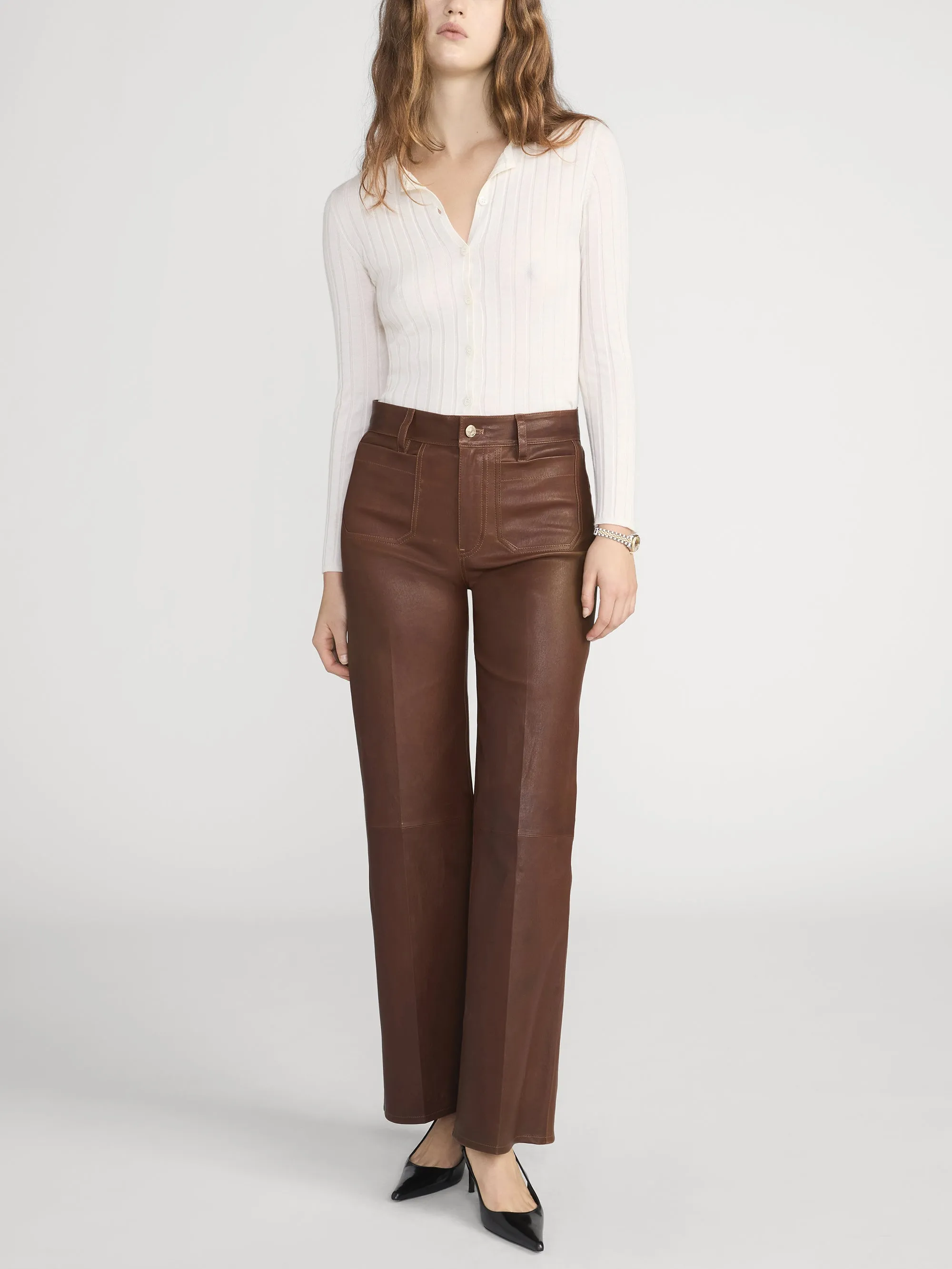 Le Slim Palazzo Modernist Pocket Leather -- Cedar sold by Frame Denim product image thumbnail 2