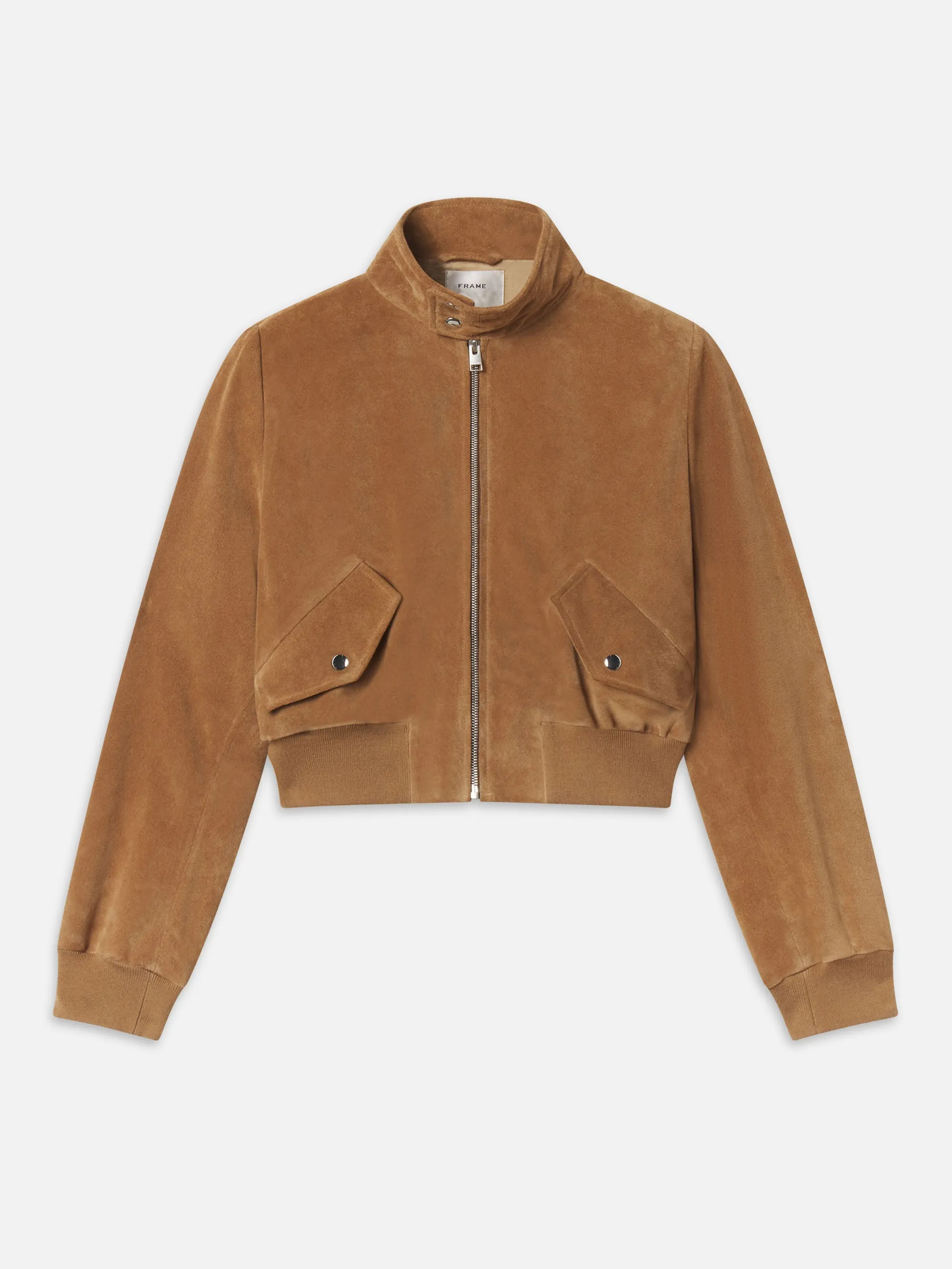 The Suede Harrington Jacket -- Light Camel sold by Frame Denim