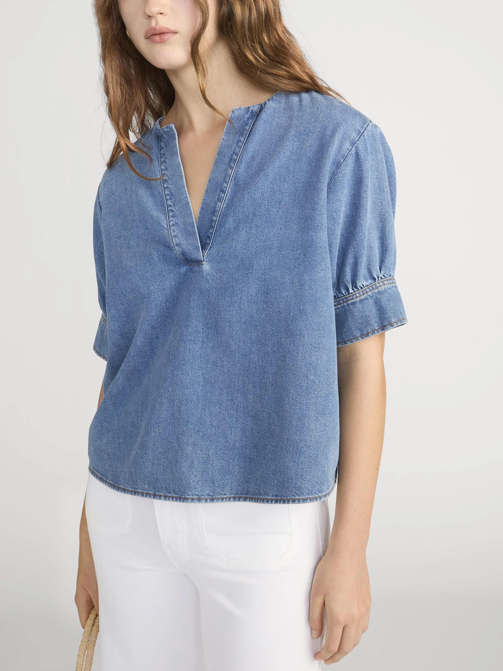 The Denim V-neck Popover Top -- Sora sold by Frame Denim product image thumbnail 4