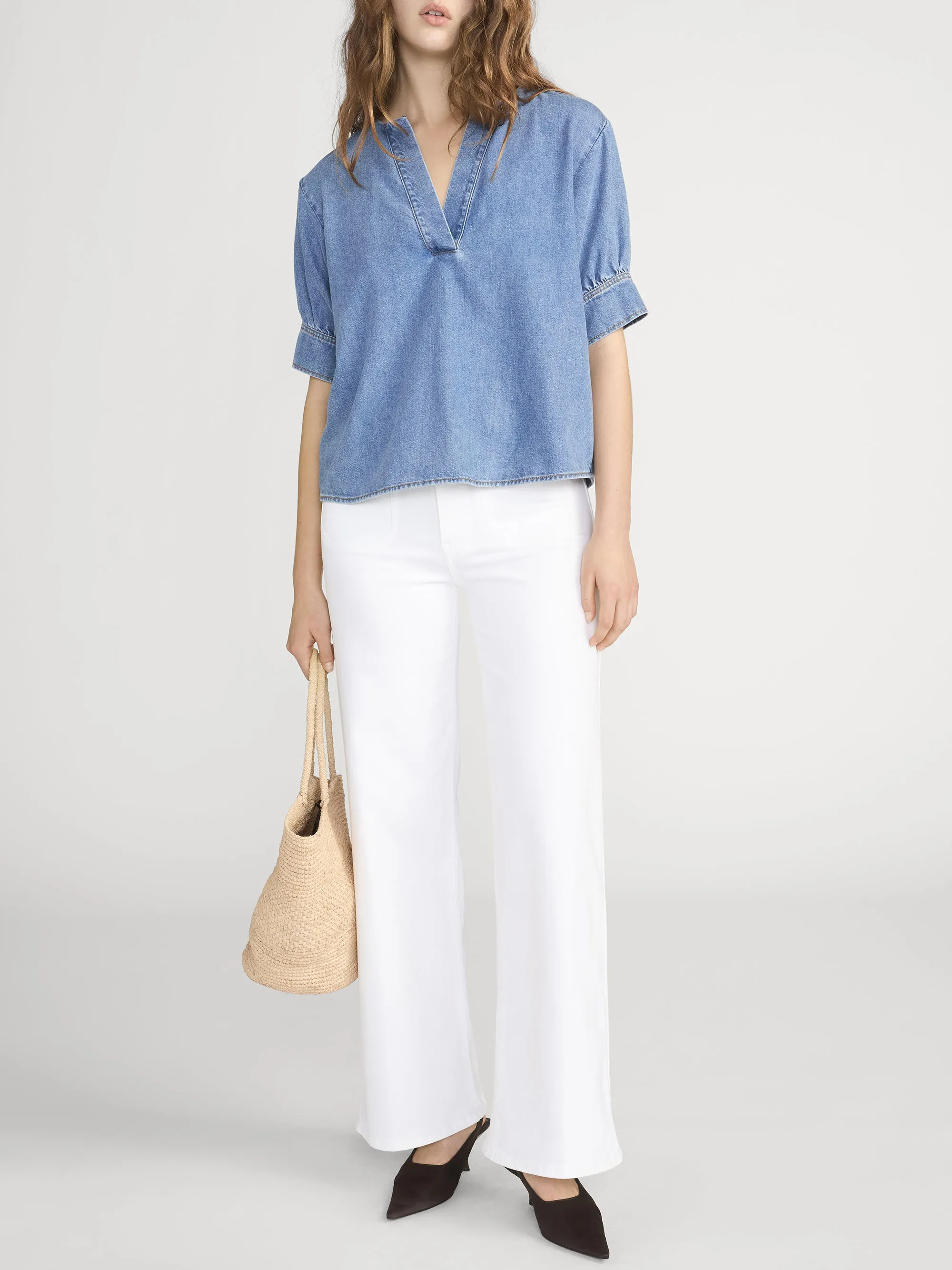 The Denim V-neck Popover Top -- Sora sold by Frame Denim product image thumbnail 2