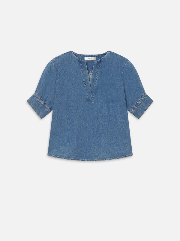 The Denim V-neck Popover Top -- Sora made by Frame Denim