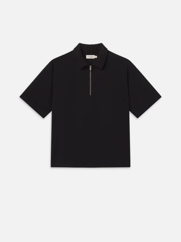 Zip Polo Shirt -- Black made by Frame Denim