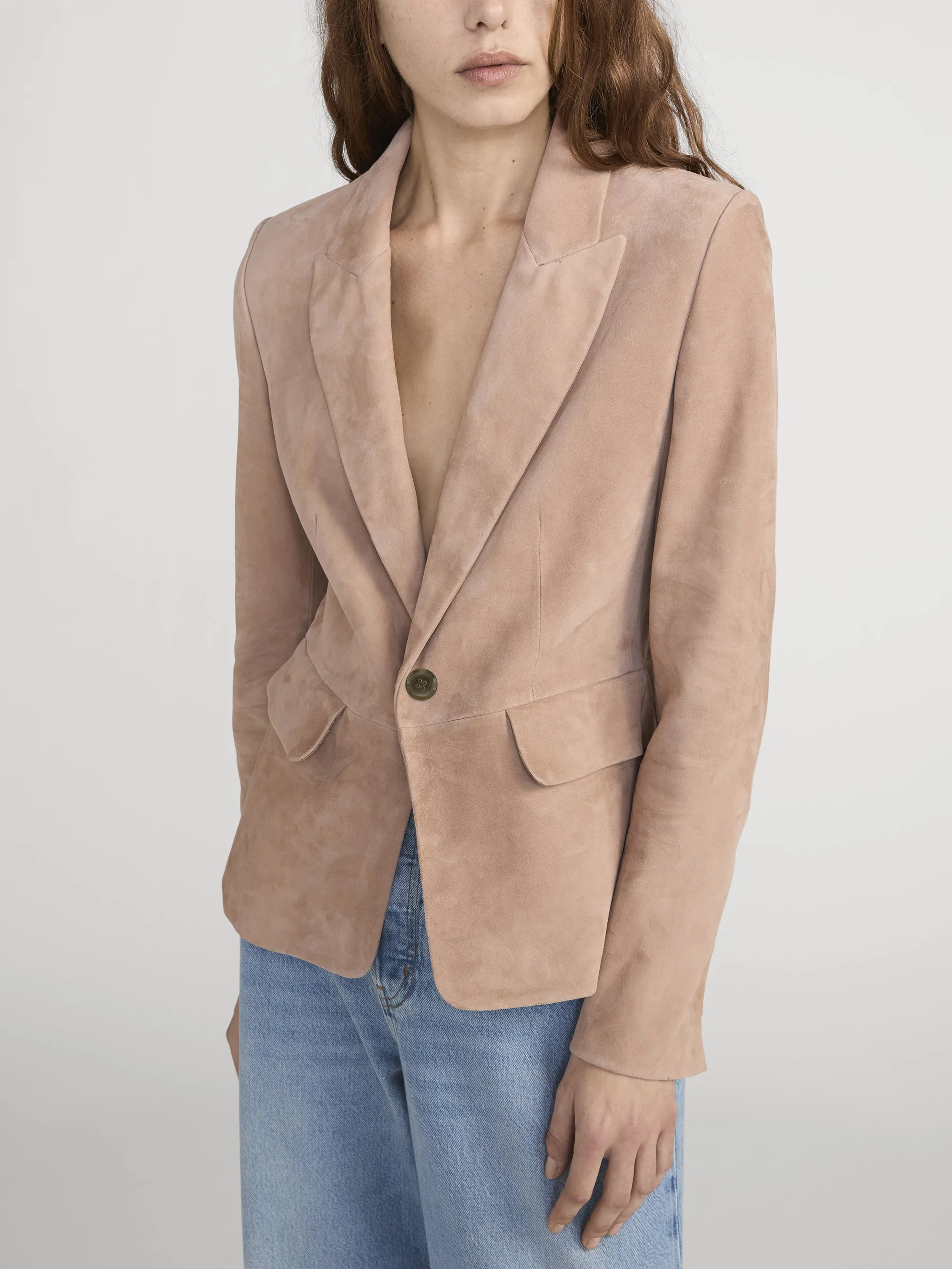 The Suede Sleek Blazer -- Light Camel sold by Frame Denim product image thumbnail 4