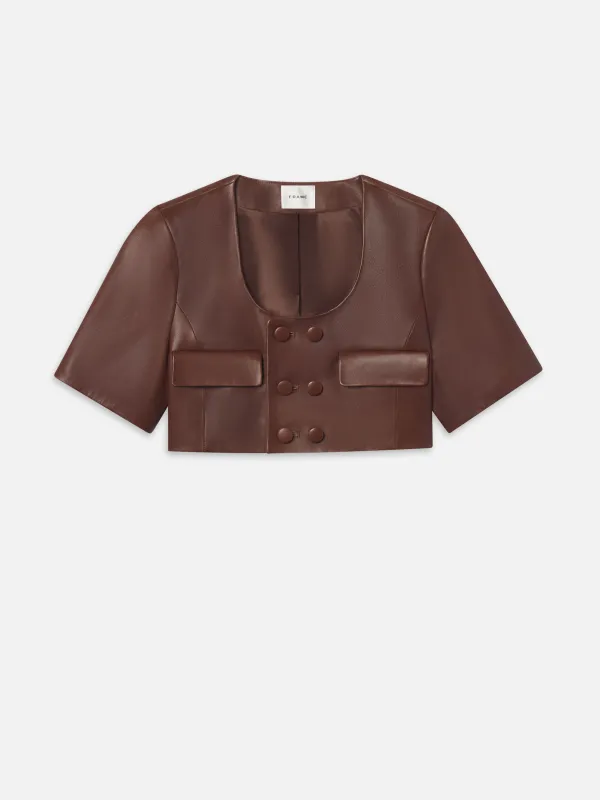 The Cropped Leather Jacket -- Dark Brown sold by Frame Denim