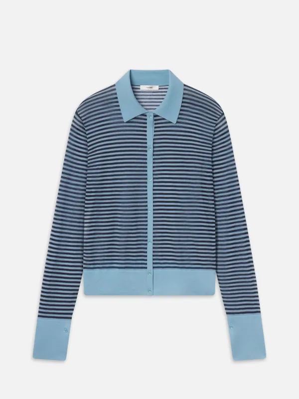 The Collared Cardi -- Powder Blue Multi made by Frame Denim