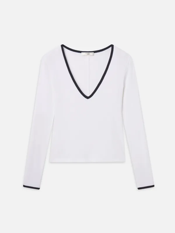 The Sporty V Neck Top -- White sold by Frame Denim