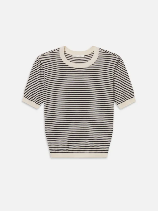 The Striped Gathered Sweater -- Cream Multi made by Frame Denim