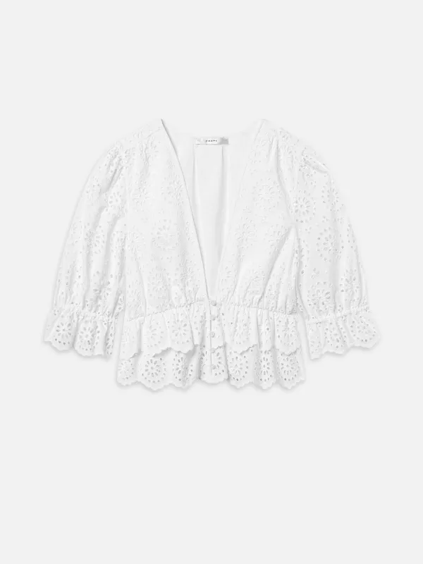 The Solstice Eyelet Blouse -- White made by Frame Denim