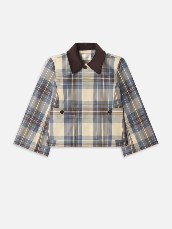 The Cropped Plaid Mac Coat -- Navy Check made by Frame Denim