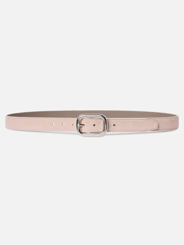 The Suede Rounded Buckle Belt -- Mauve made by Frame Denim