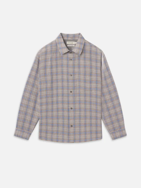 Linen Blend Plaid Shirt -- Cream/ Blue Plaid sold by Frame Denim