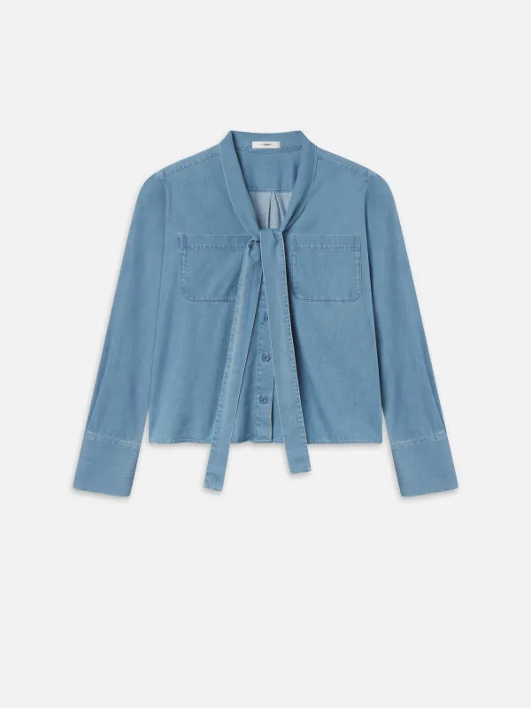 The Denim Modern Tie Blouse -- Frostine sold by Frame Denim