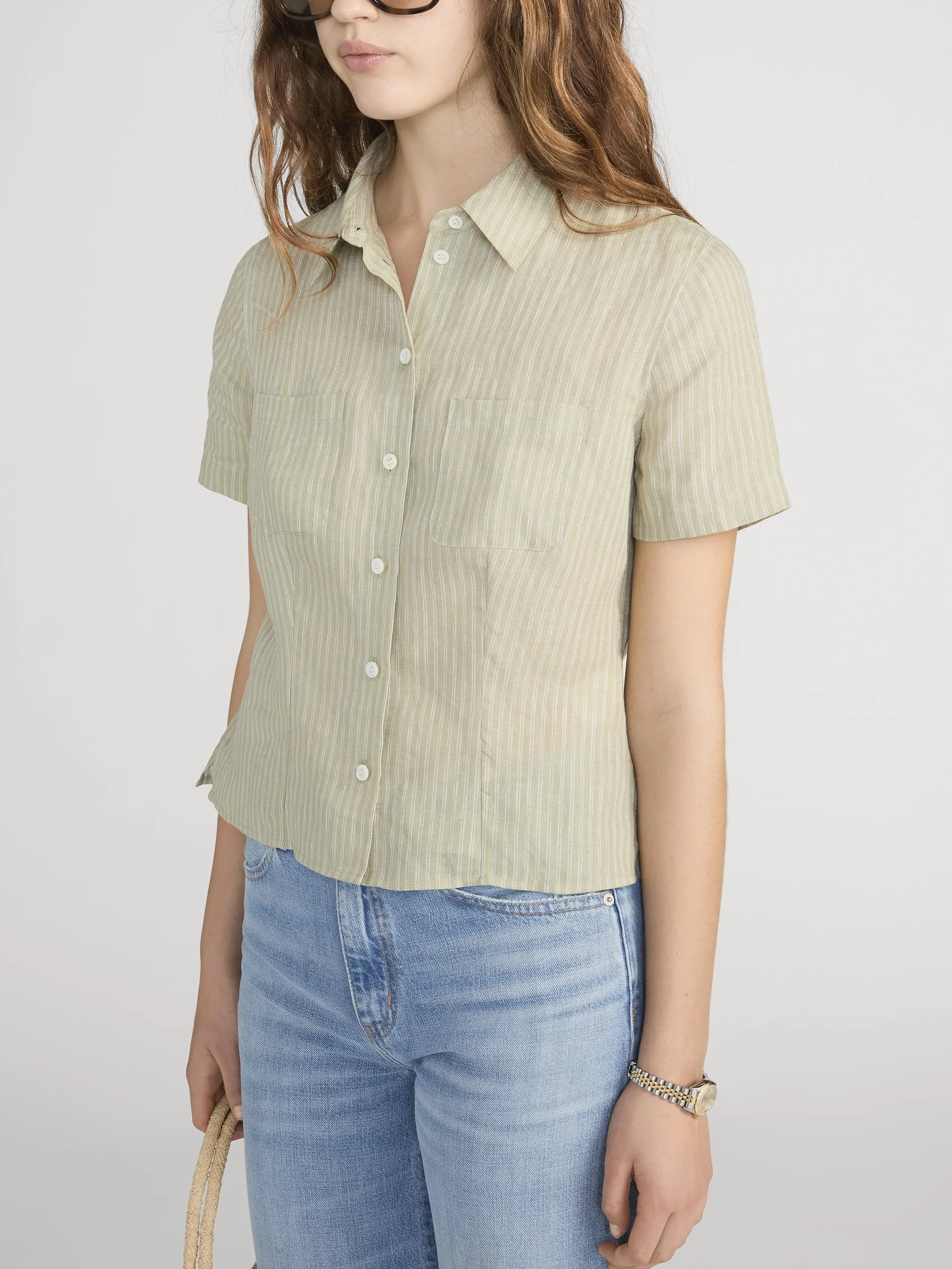 The Linen Seaside Shirt -- Sage Multi sold by Frame Denim product image thumbnail 4