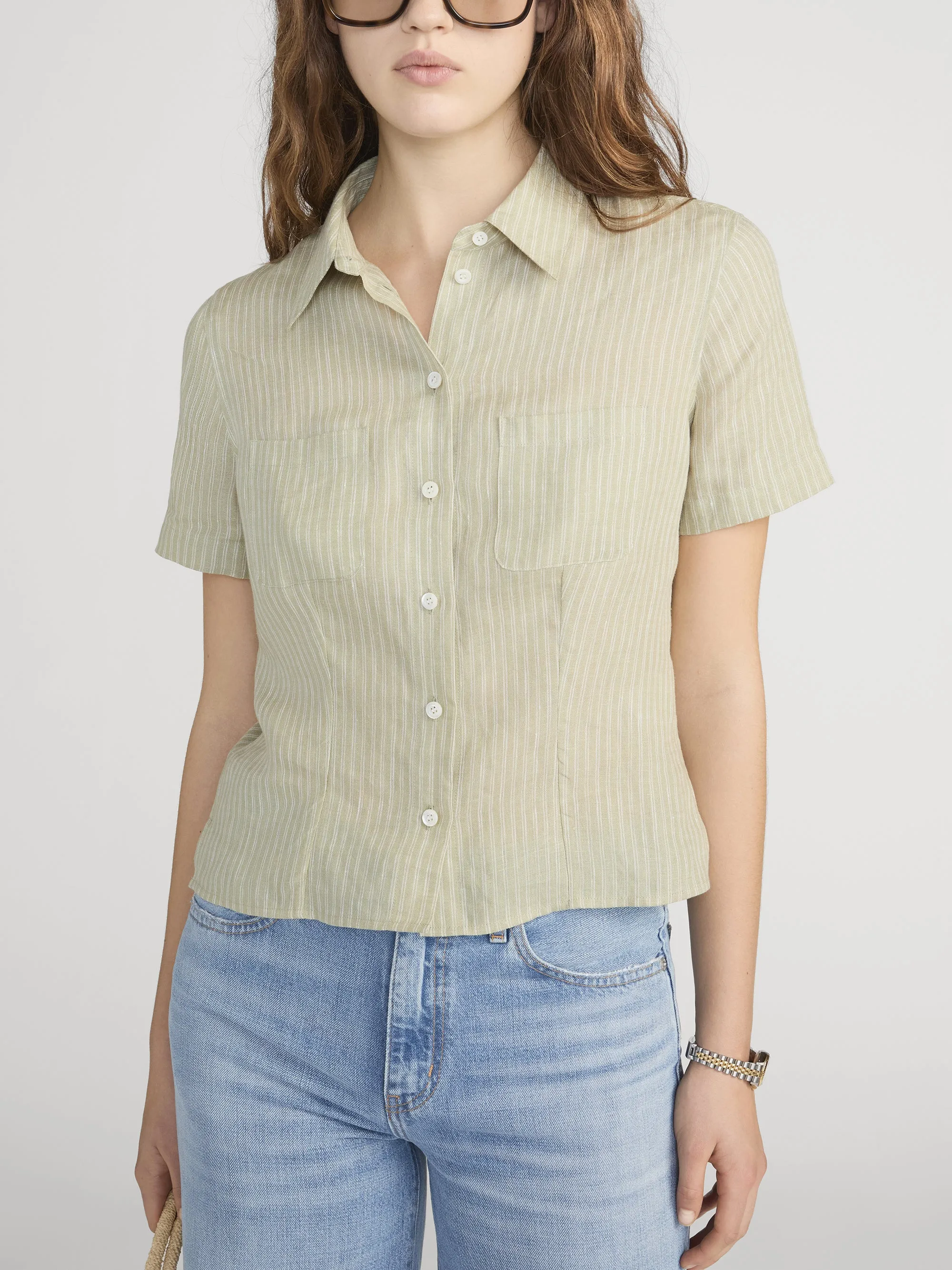 The Linen Seaside Shirt -- Sage Multi sold by Frame Denim product image thumbnail 3