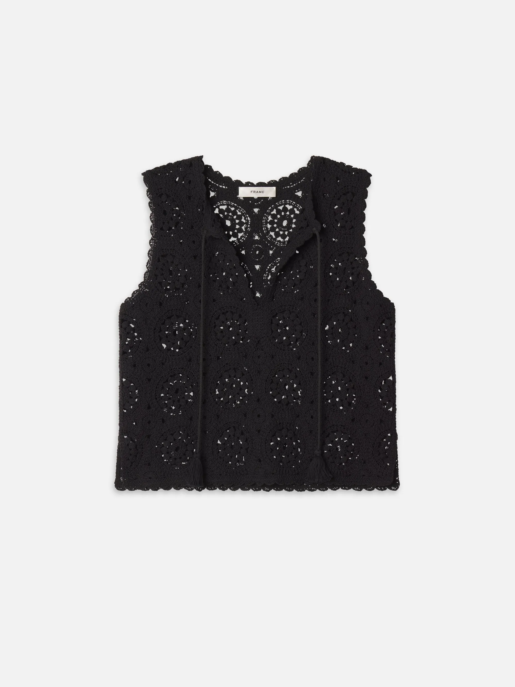 The Crochet Tassel Popover Top -- Black sold by Frame Denim