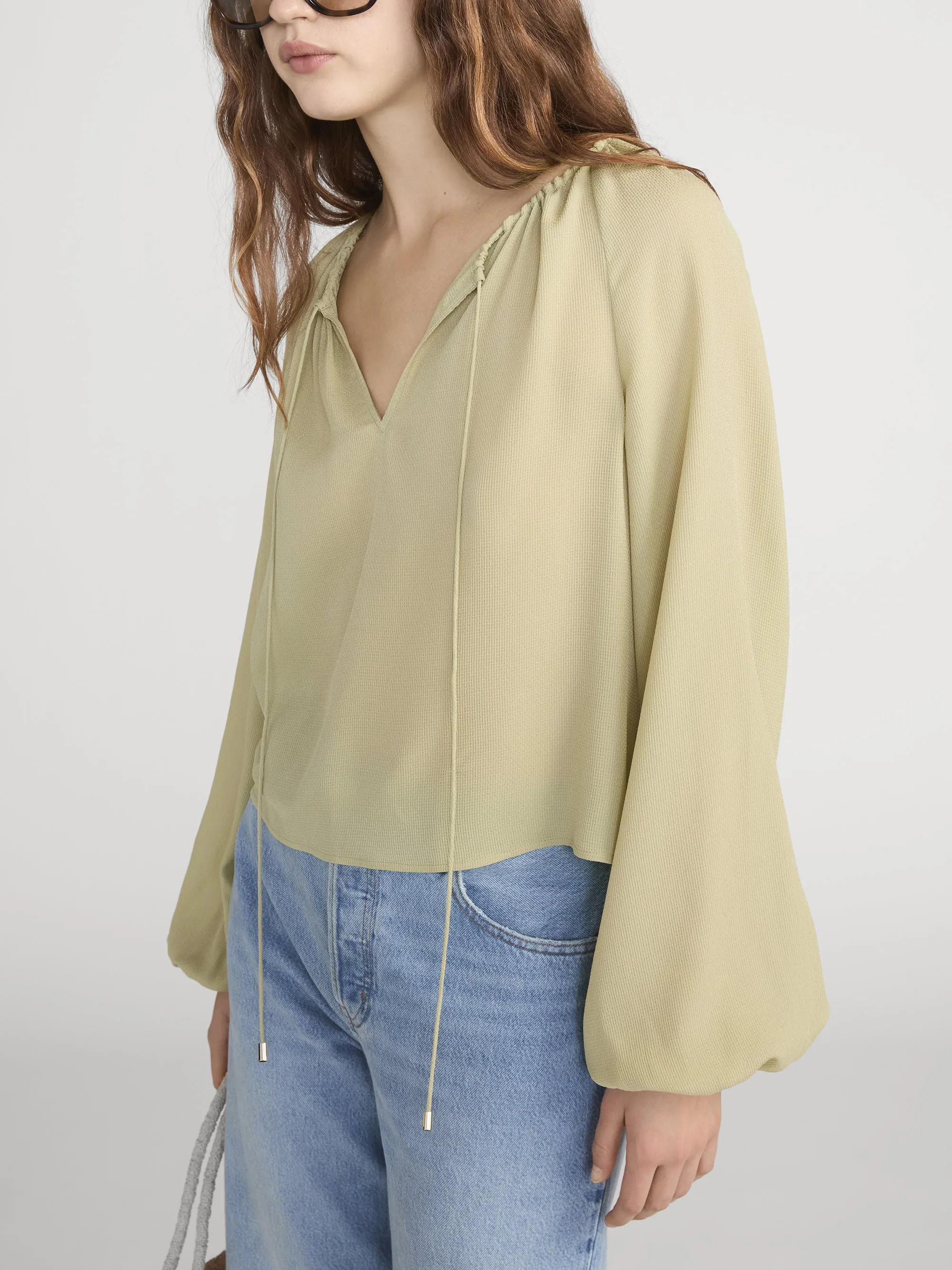 The Silk Balloon Blouse -- Soft Lime sold by Frame Denim product image thumbnail 3