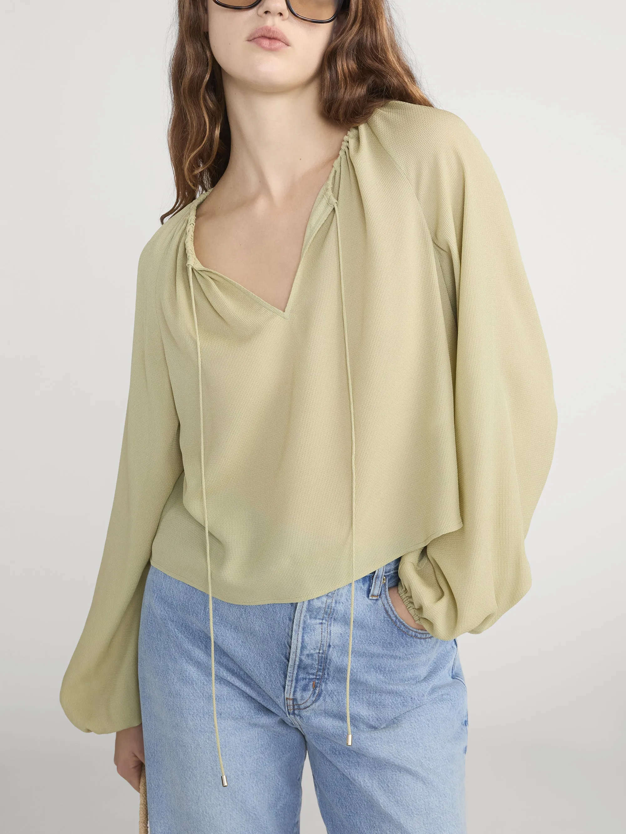 The Silk Balloon Blouse -- Soft Lime sold by Frame Denim product image thumbnail 2