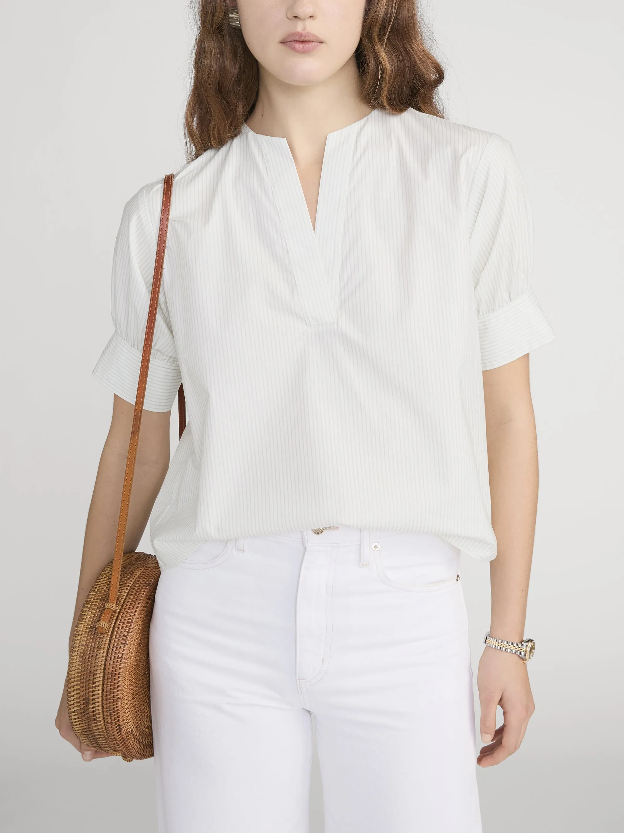The V-Neck Popover Top -- Cream Multi sold by Frame Denim product image thumbnail 3