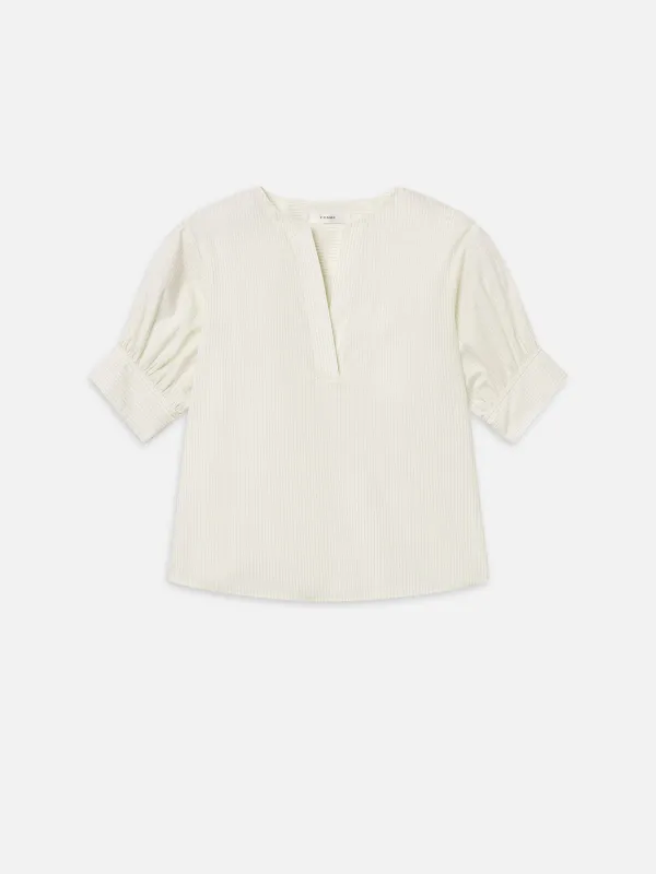 The V-Neck Popover Top -- Cream Multi made by Frame Denim