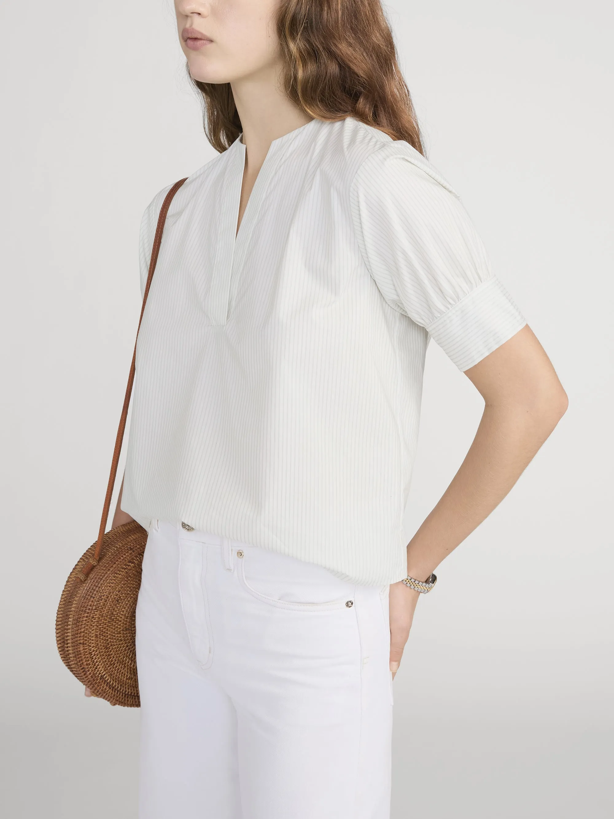 The V-Neck Popover Top -- Cream Multi sold by Frame Denim product image thumbnail 4