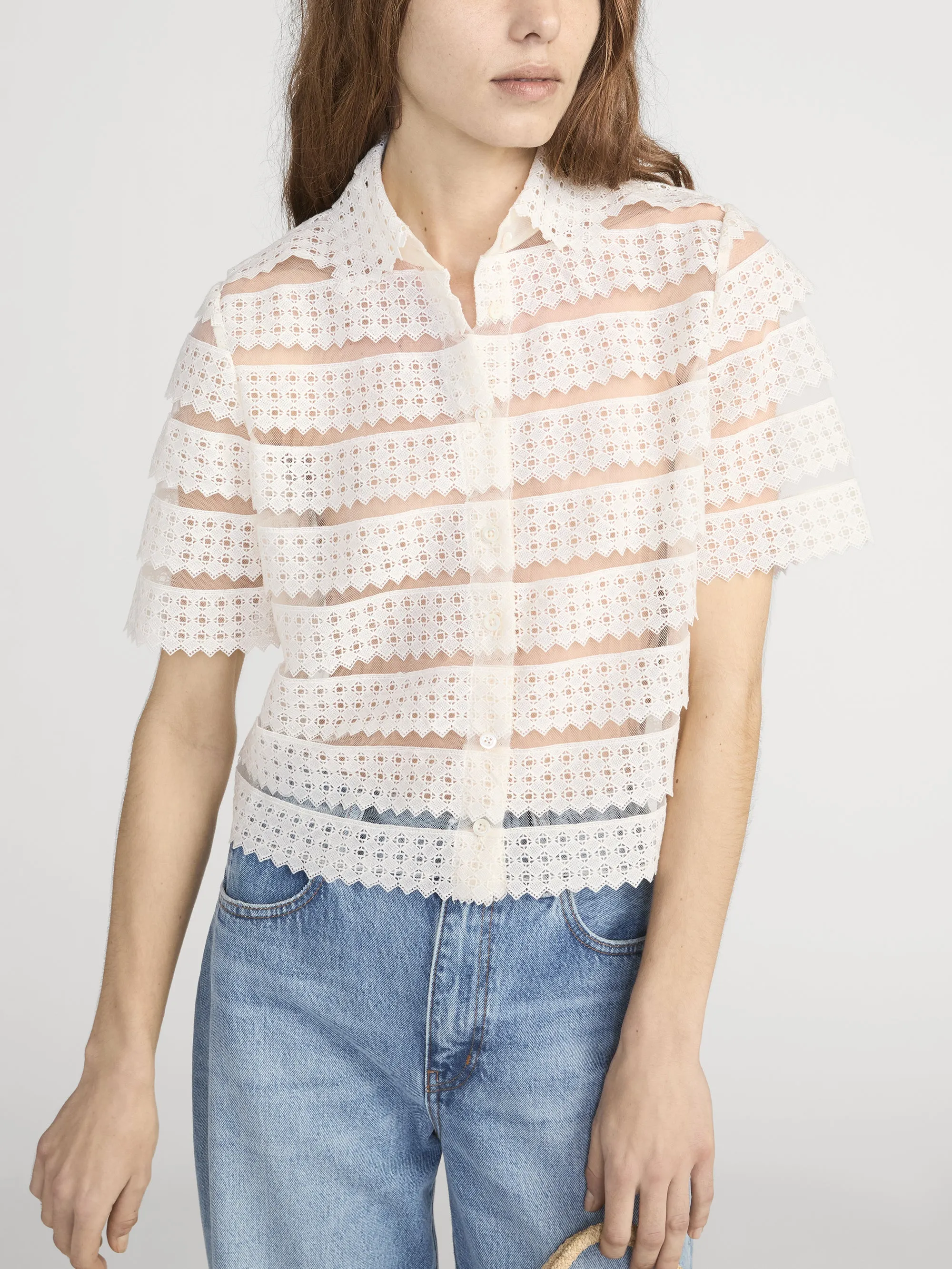 The Lattice Crochet Blouse -- Cream sold by Frame Denim product image thumbnail 3