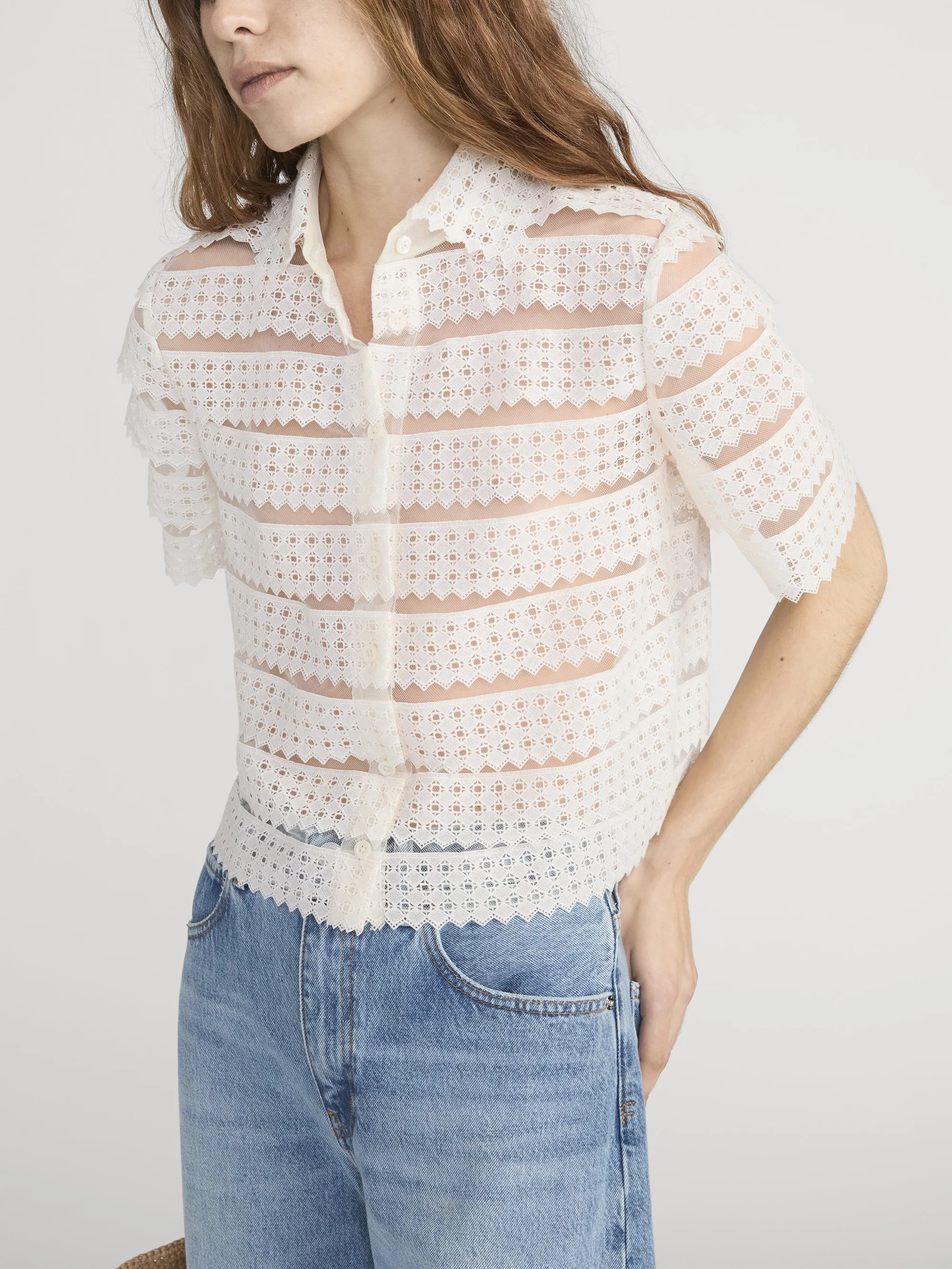 The Lattice Crochet Blouse -- Cream sold by Frame Denim product image thumbnail 4