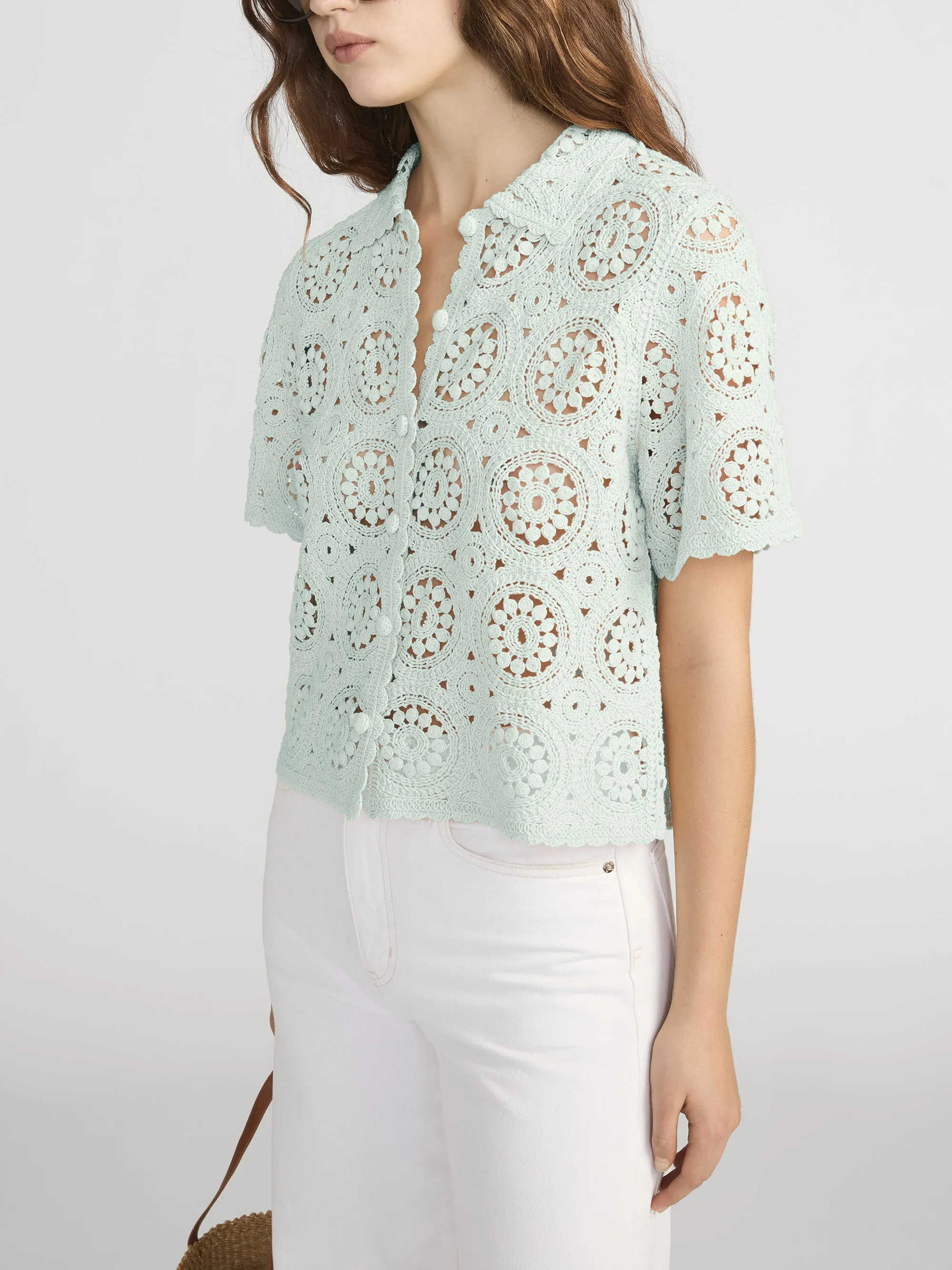 The Crochet Boxy Top -- Mint sold by Frame Denim product image thumbnail 4