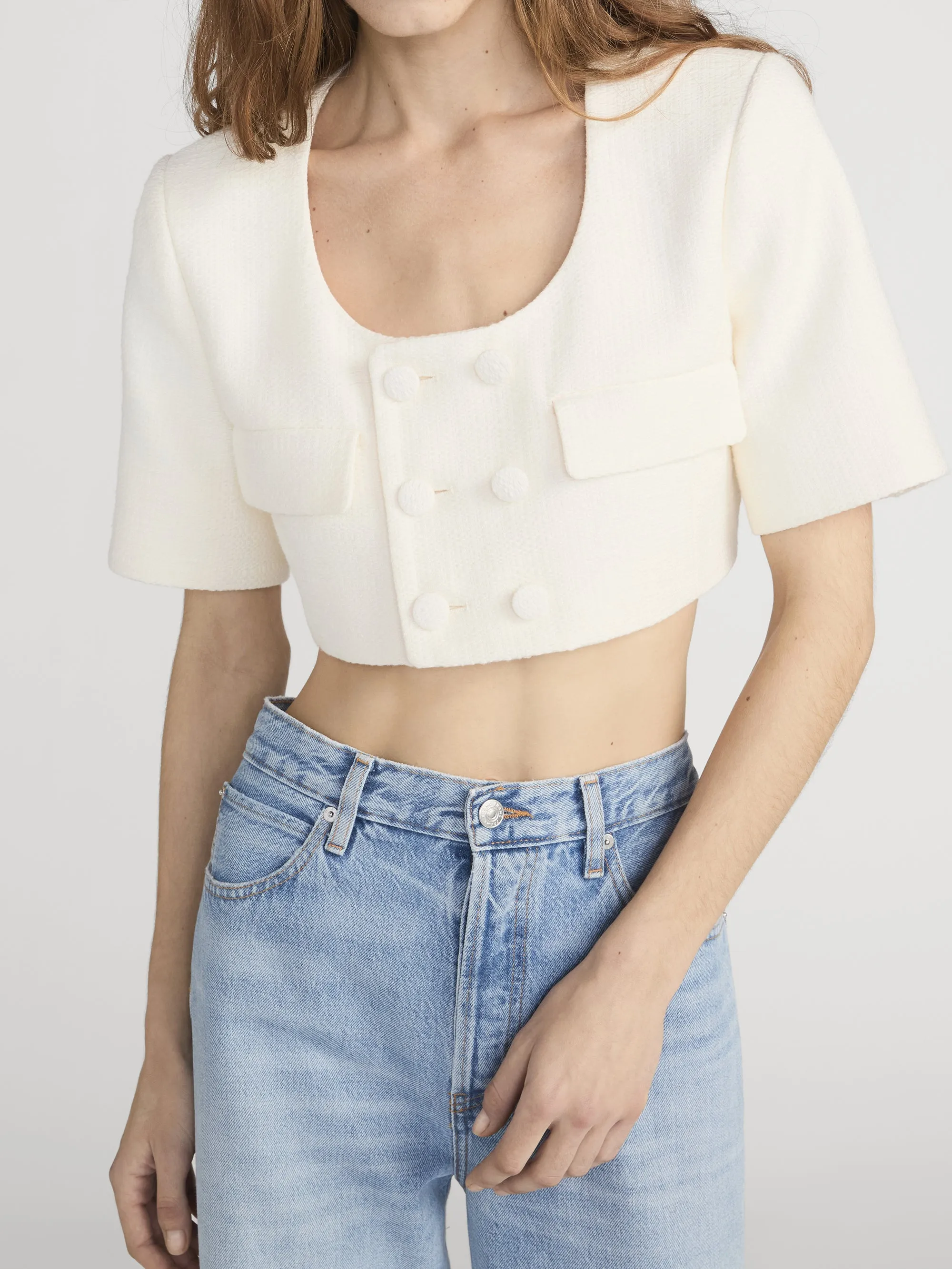 The Tweed Cropped Jacket -- White sold by Frame Denim product image thumbnail 3