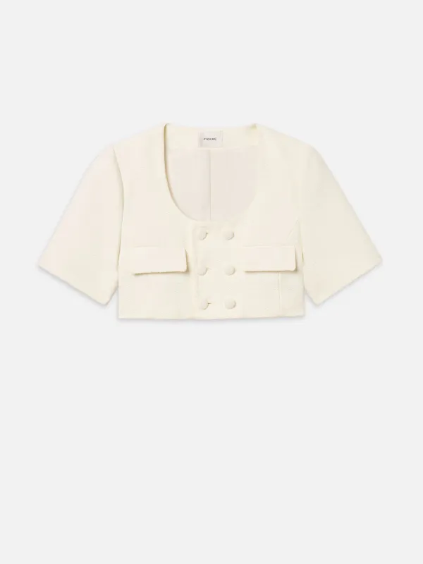 The Tweed Cropped Jacket -- White sold by Frame Denim