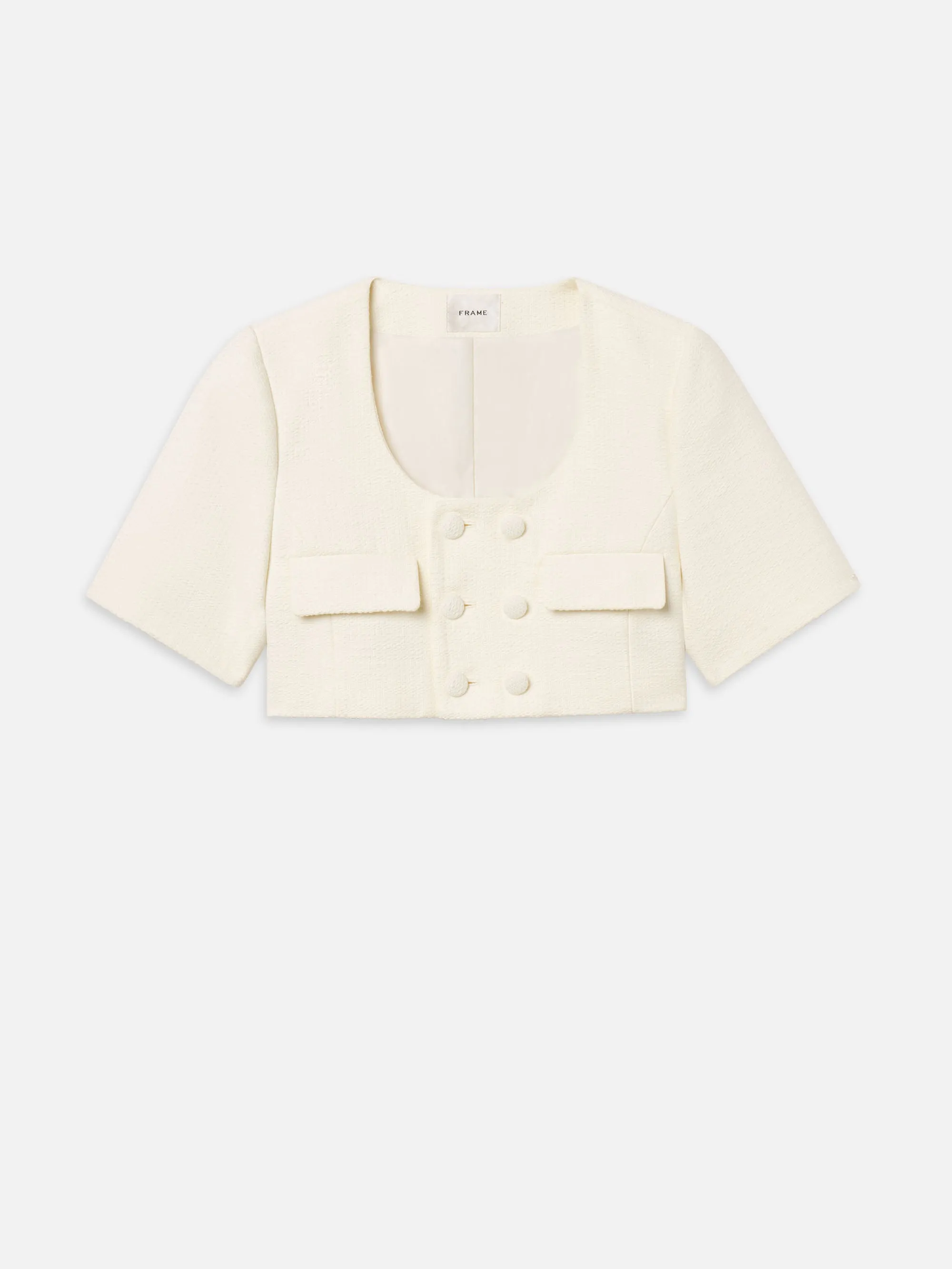 The Tweed Cropped Jacket -- White sold by Frame Denim