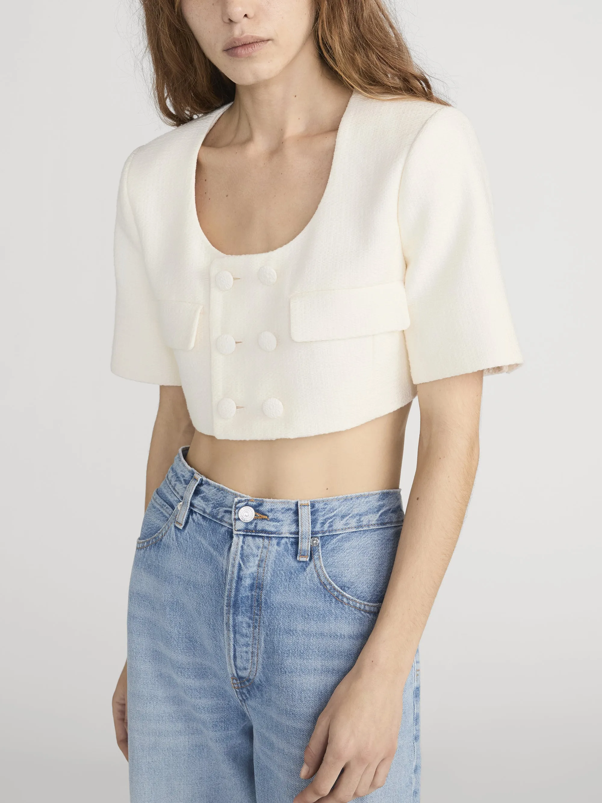 The Tweed Cropped Jacket -- White sold by Frame Denim product image thumbnail 4