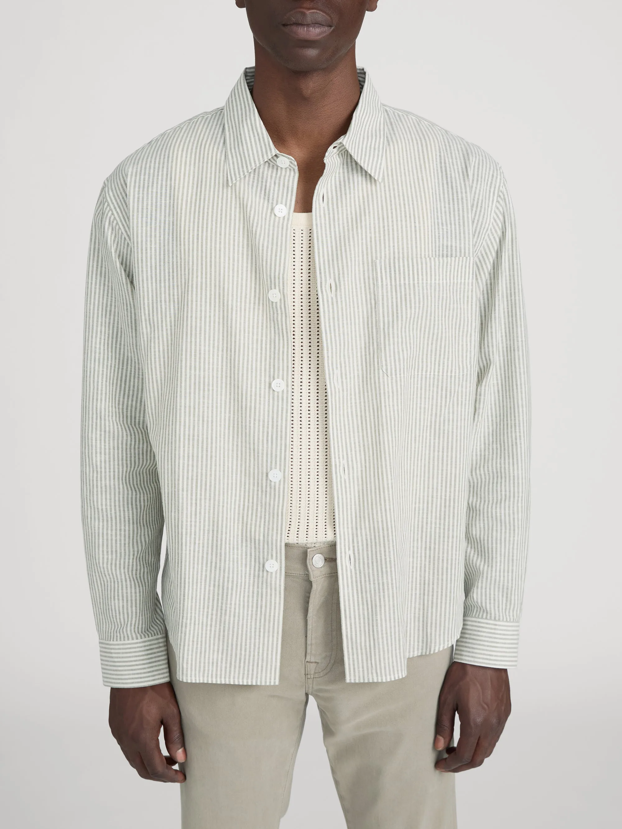 Linen Blend Stripe Shirt -- Khaki Ecru Stripe sold by Frame Denim product image thumbnail 3